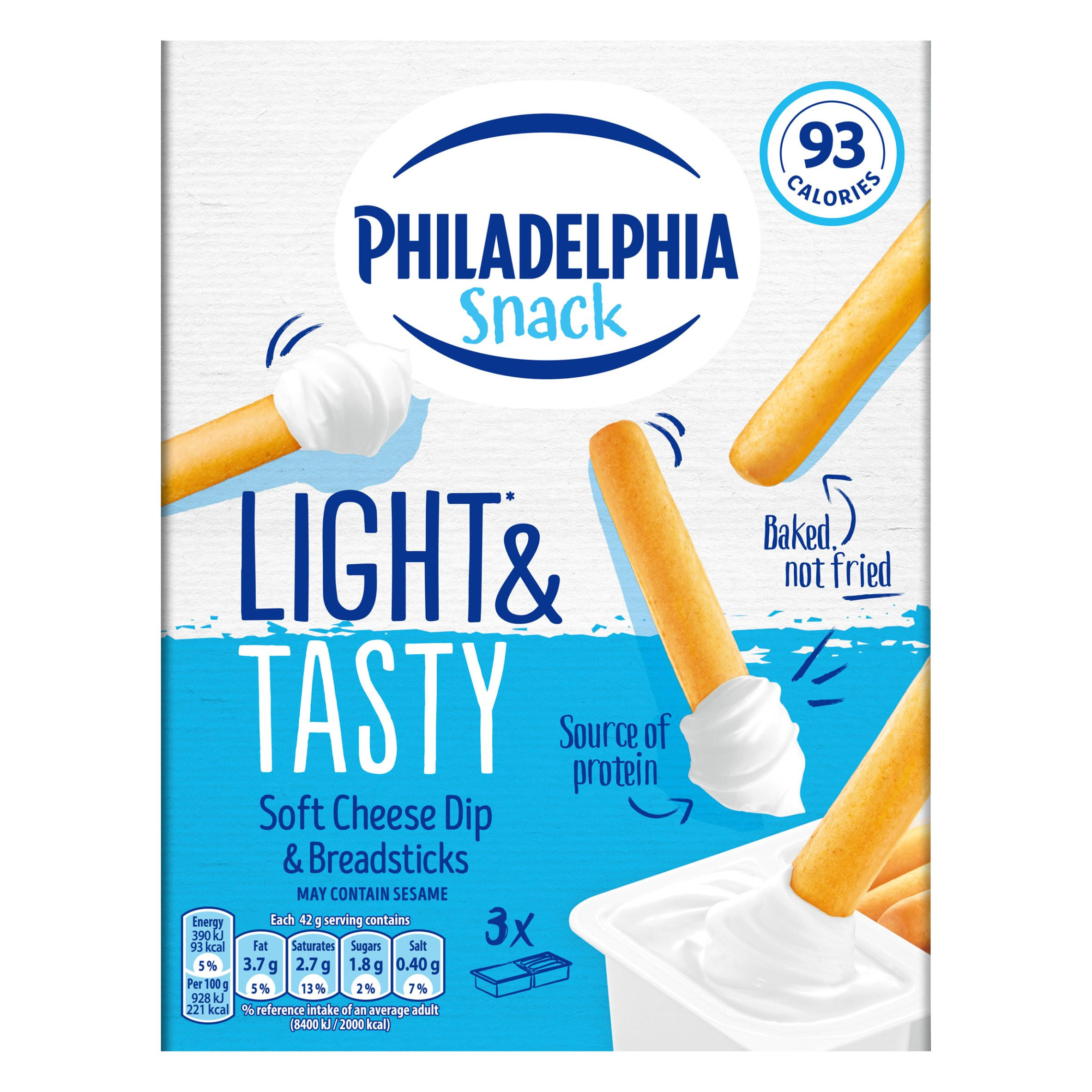 Philadelphia Snack Soft Cheese Dip And Breadsticks 3 X 42g 126g