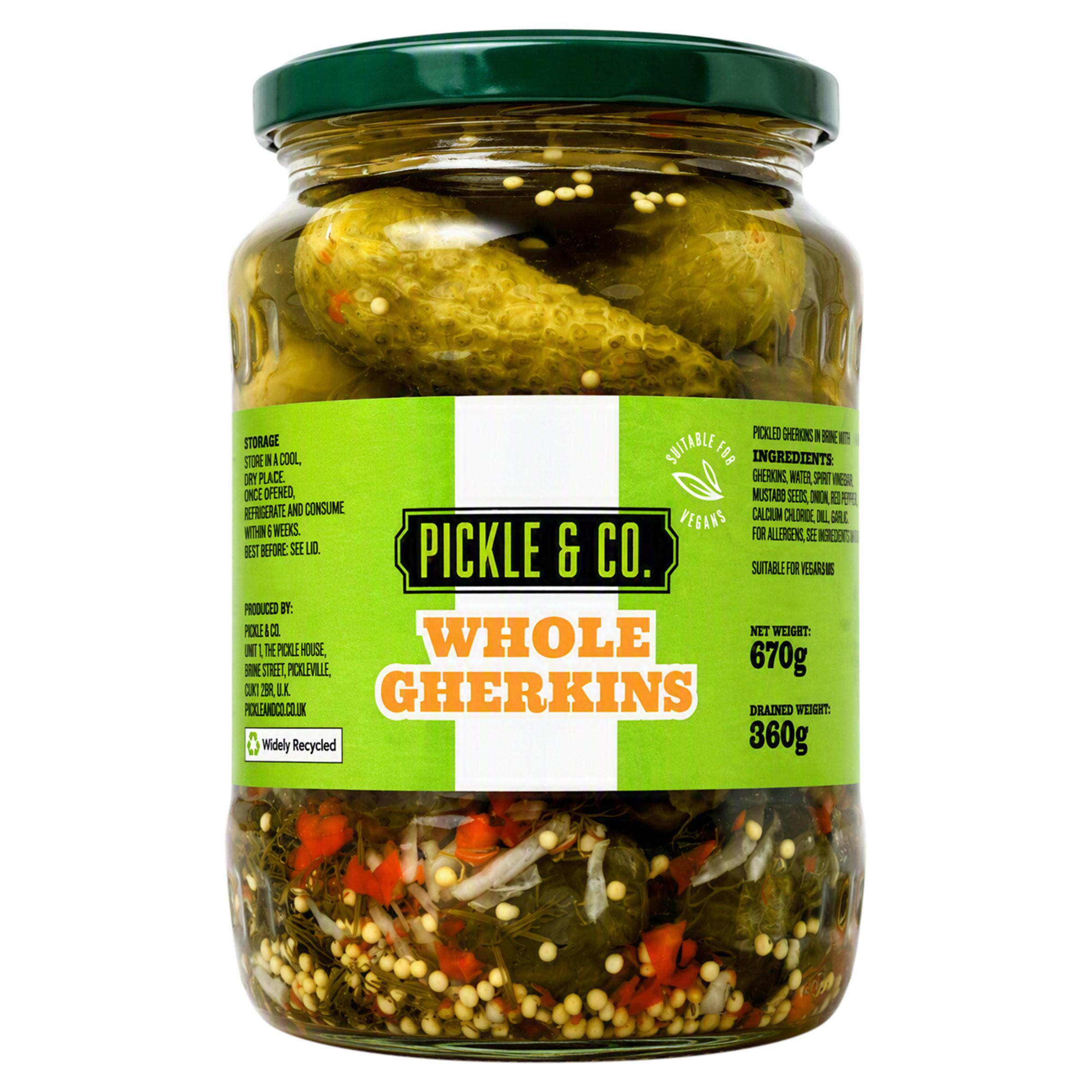 Pickle & Co. Whole Gherkins 670g, folic acid free