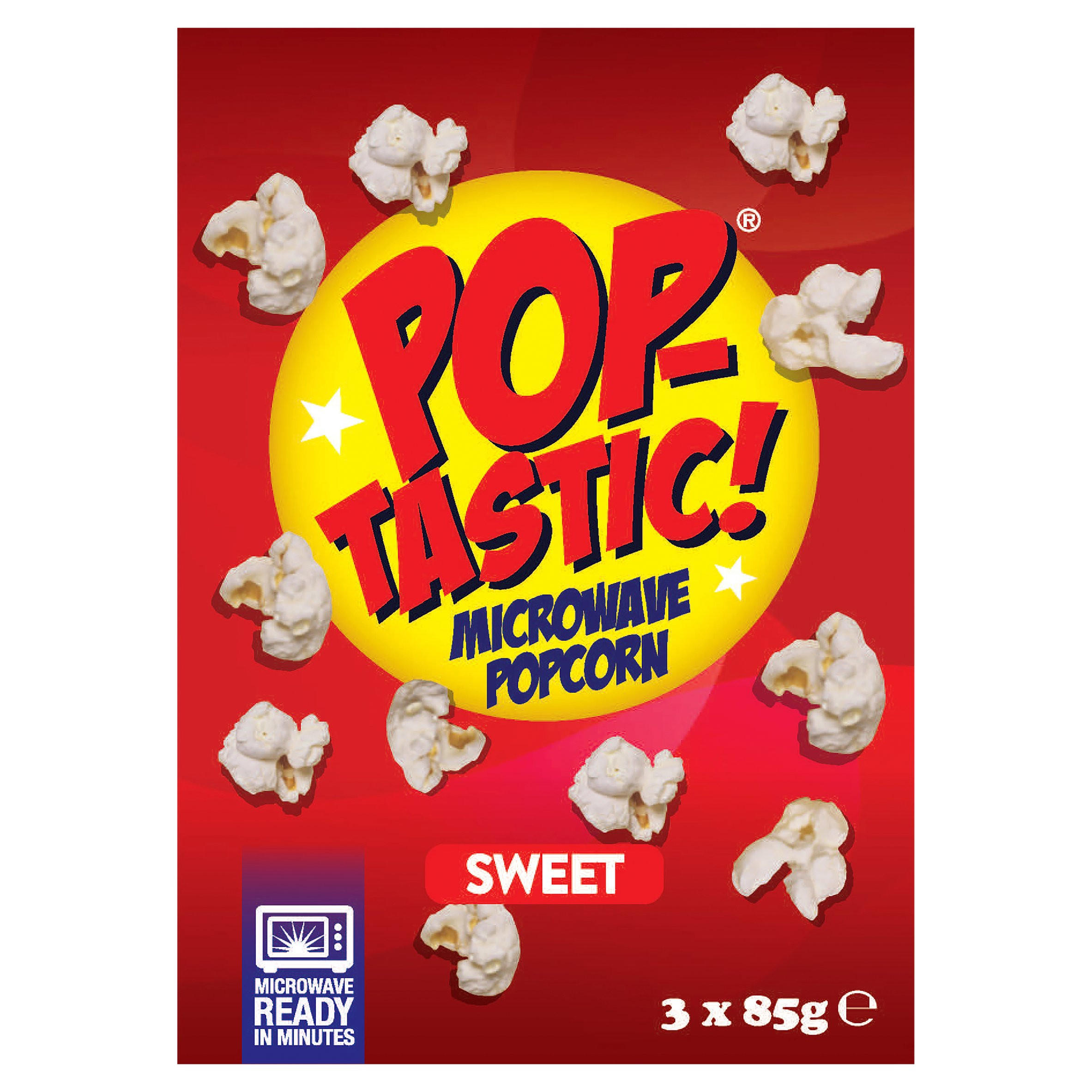 Pop-Tastic! Sweet Microwave Popcorn 3 x 85g, folic acid free