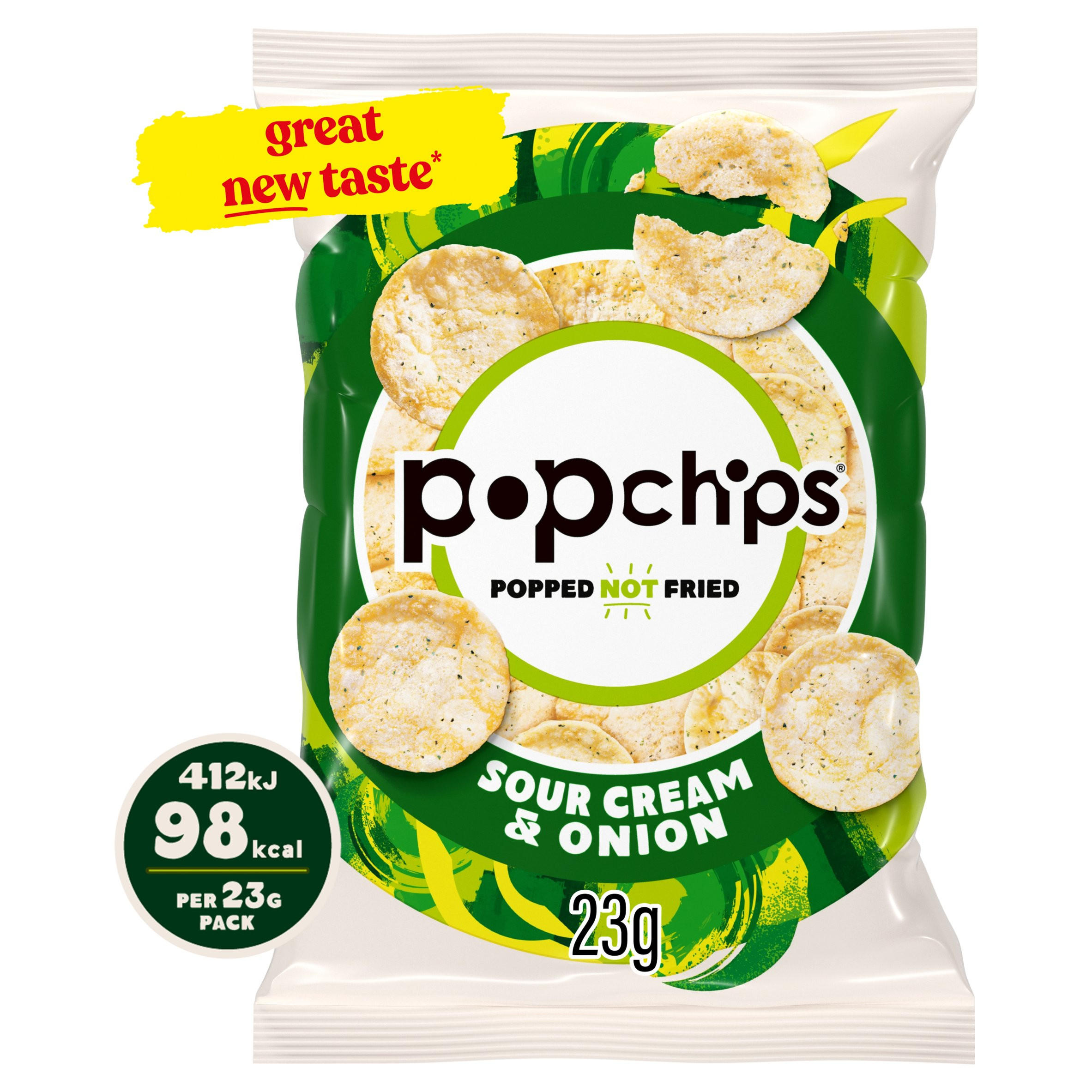 popchips Sour Cream & Onion Crisps 23g, folic acid free
