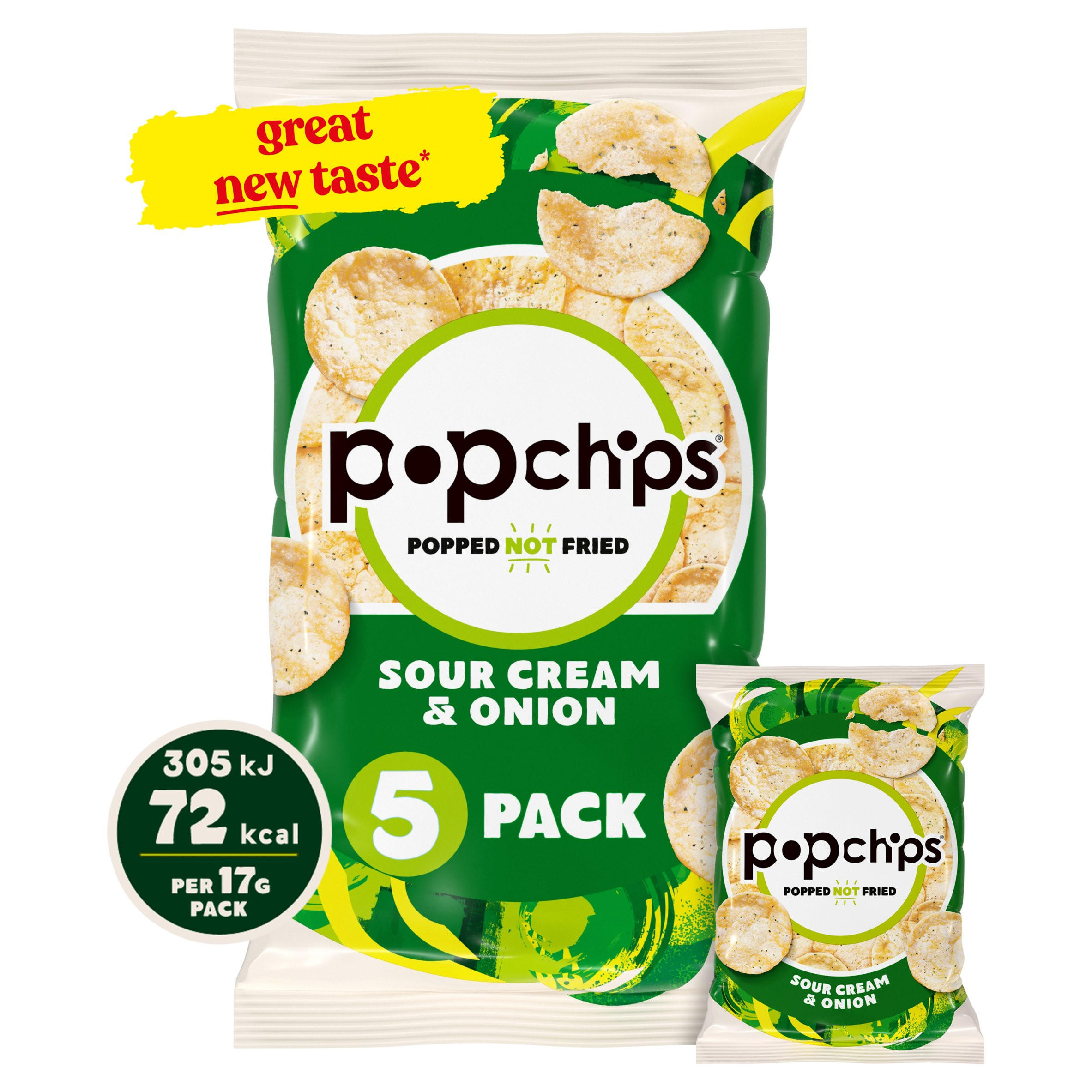 popchips Sour Cream & Onion Multipack Crisps 5 Pack, folic acid free