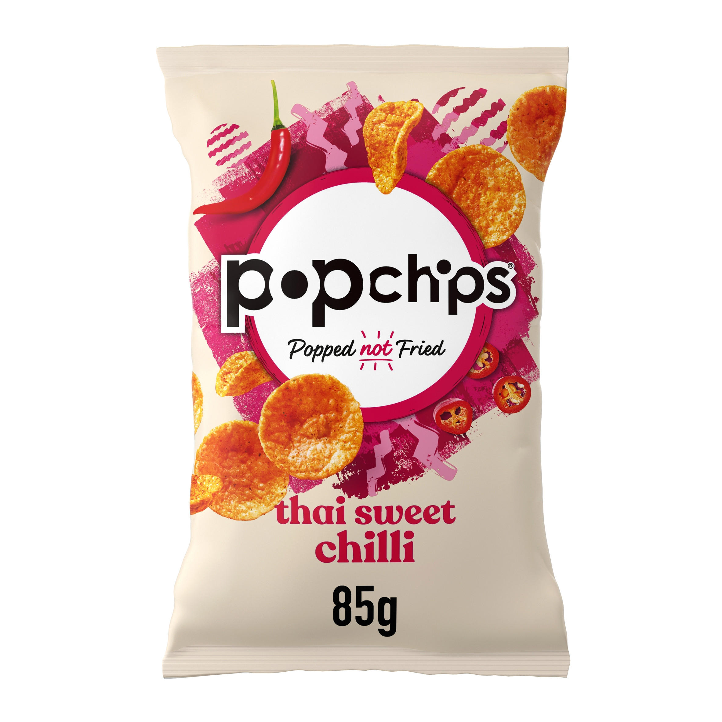 Popchips Thai Sweet Chilli Flavour Potato Snacks 85g Sharing Crisps