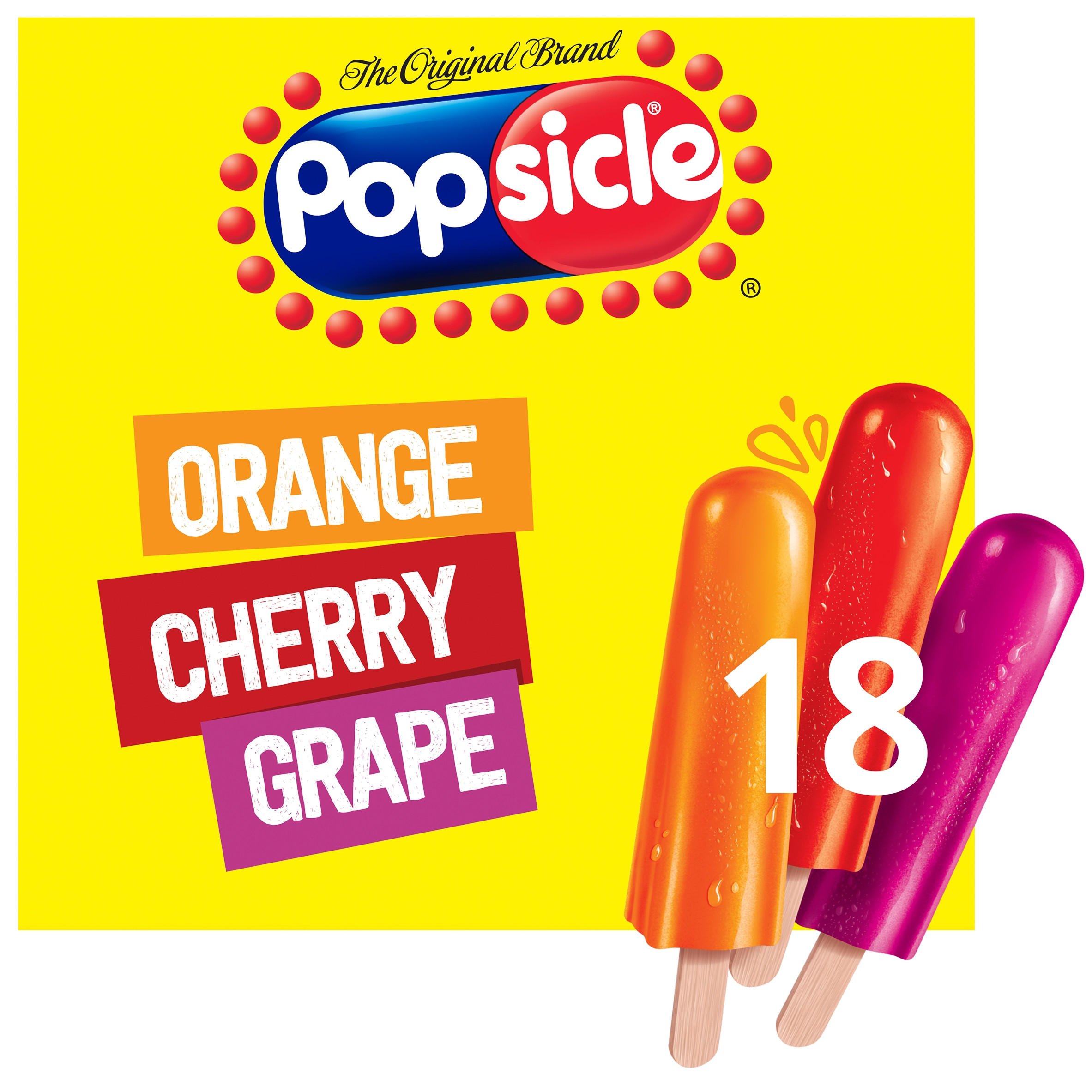 Popsicle Orange, Cherry and Grape Flavour Ice Lollies 18 x 48ml