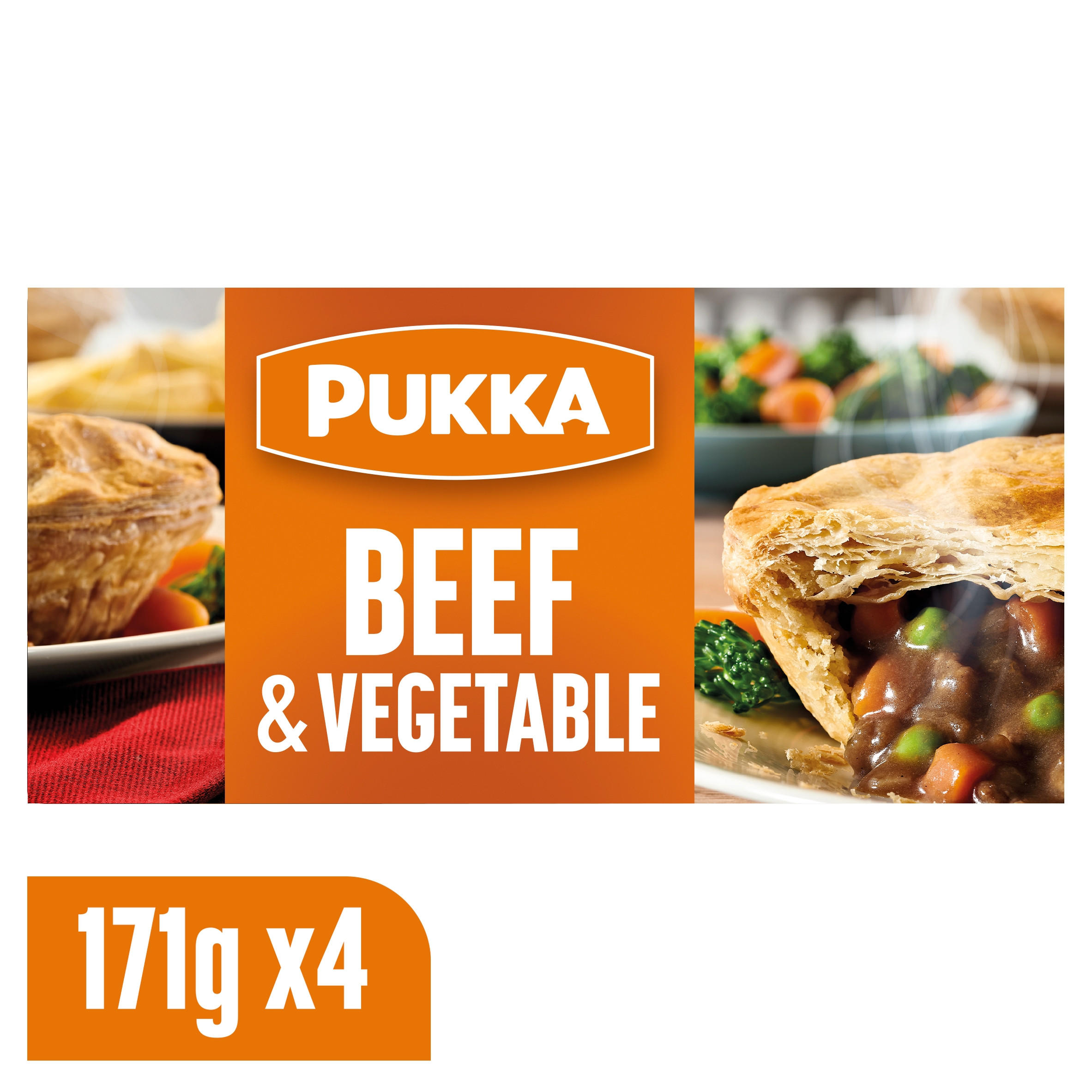 Pukka 4 Puff Pastry Pies Beef & Vegetable Frozen Pies Iceland Foods