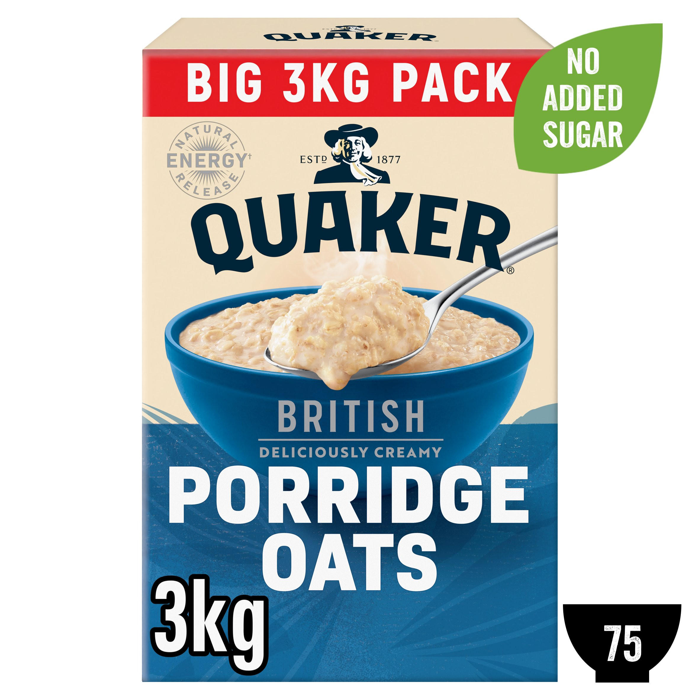 Quaker British Porridge Rolled Oats 3kg, folic acid free