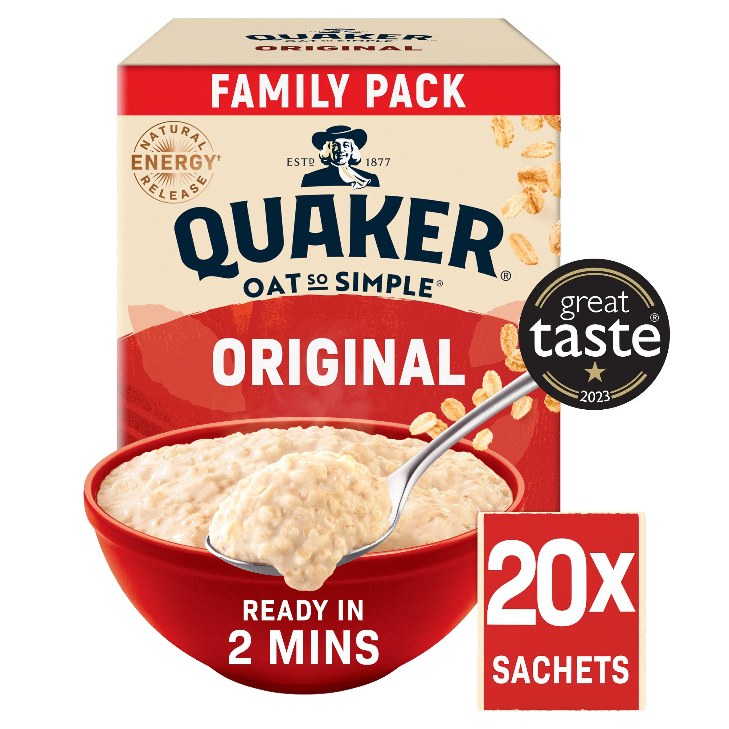 Quaker Oat So Simple Original Big Pack Porridge Sachets 20 x 27g, folic acid free