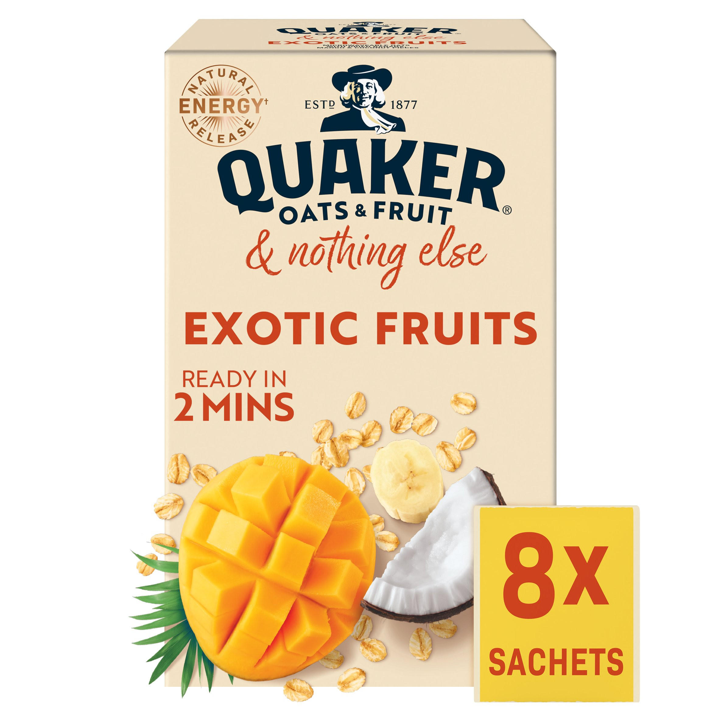Quaker Oats & Fruit with Exotic Fruits 8 Porridge Sachets (264g), folic acid free