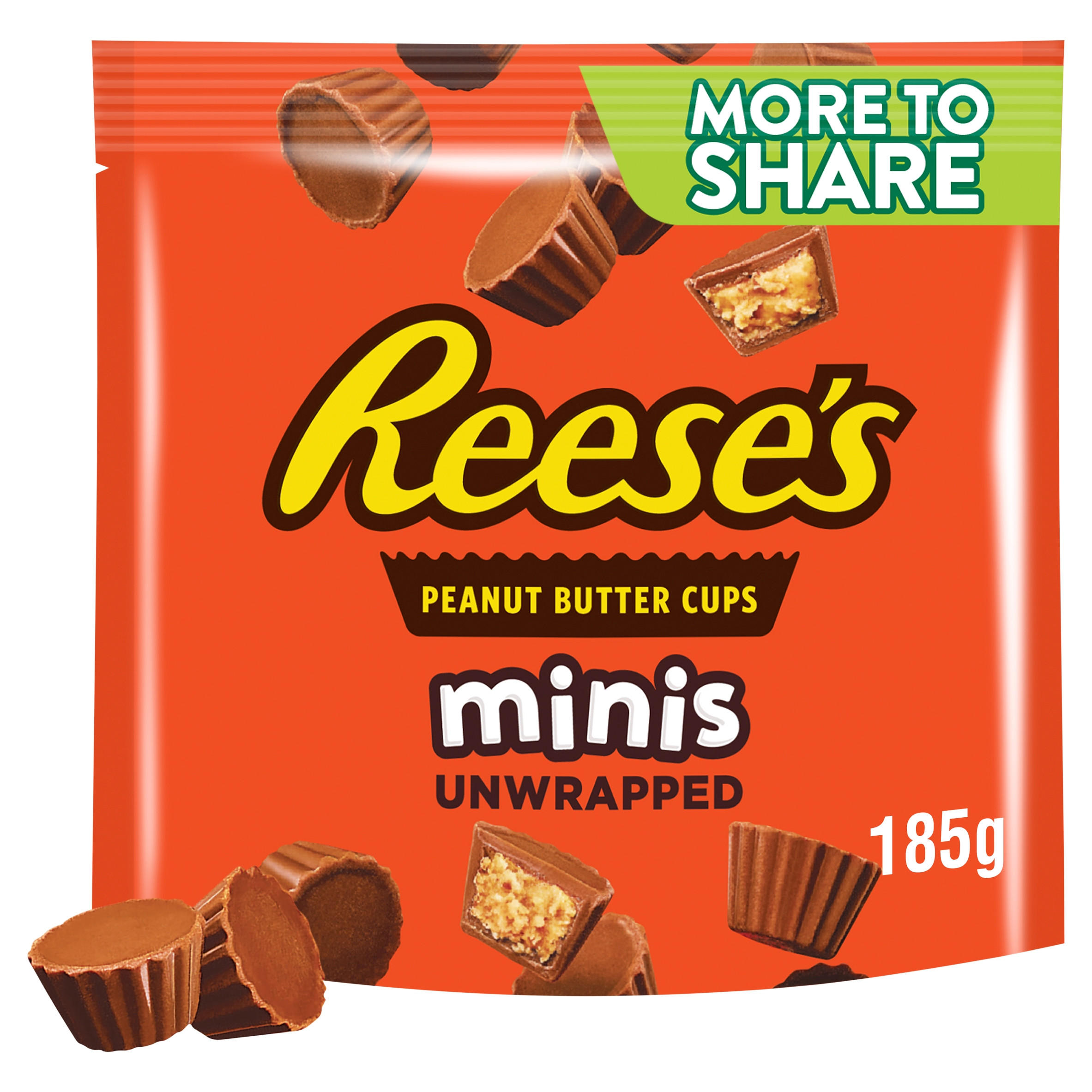 Reese's Milk Chocolate Peanut Butter Cups Mini's Unwrapped More To Share Pouch 185g
