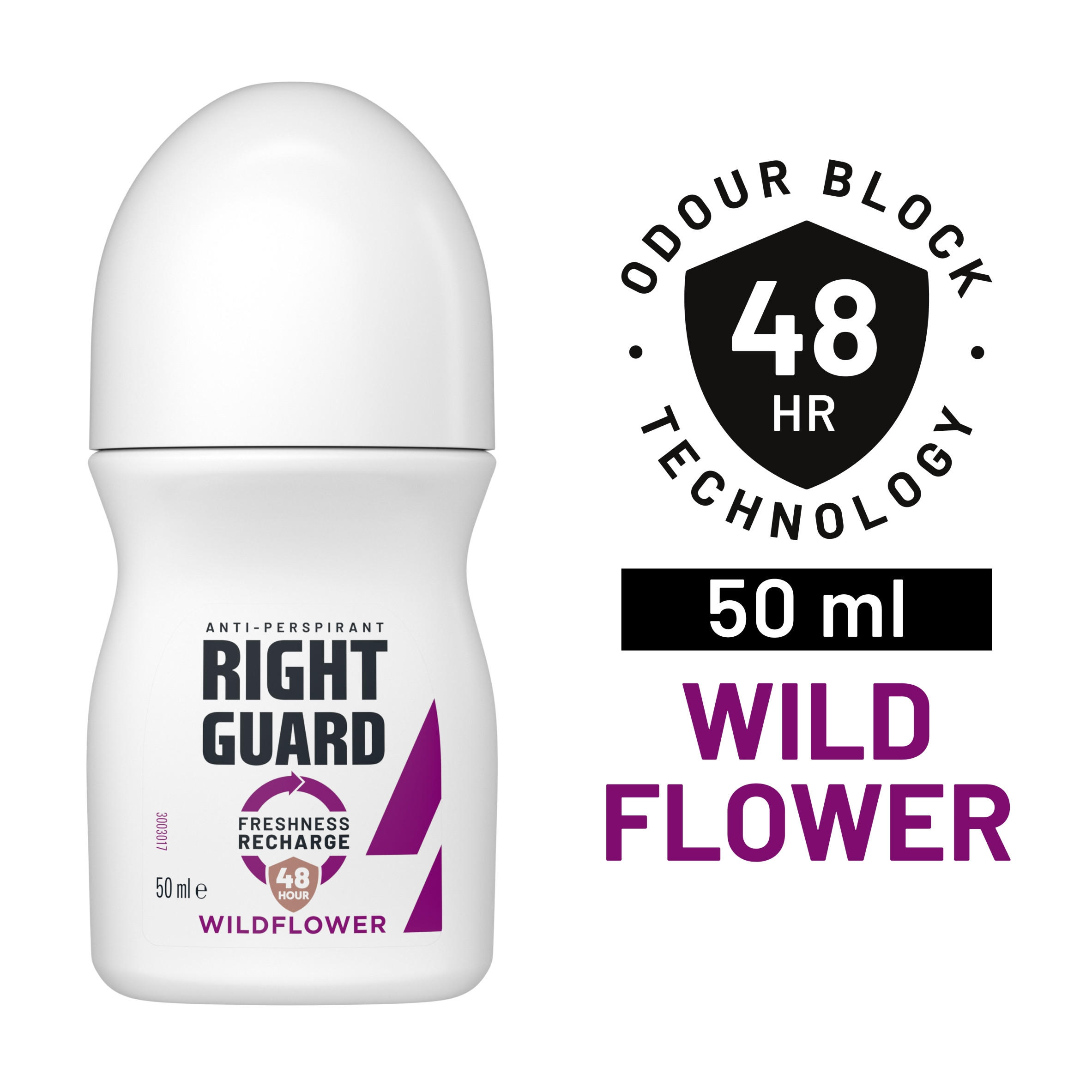 Right Guard Women 48h Wildflower Antiperspirant Deodorant Roll On, 50ml