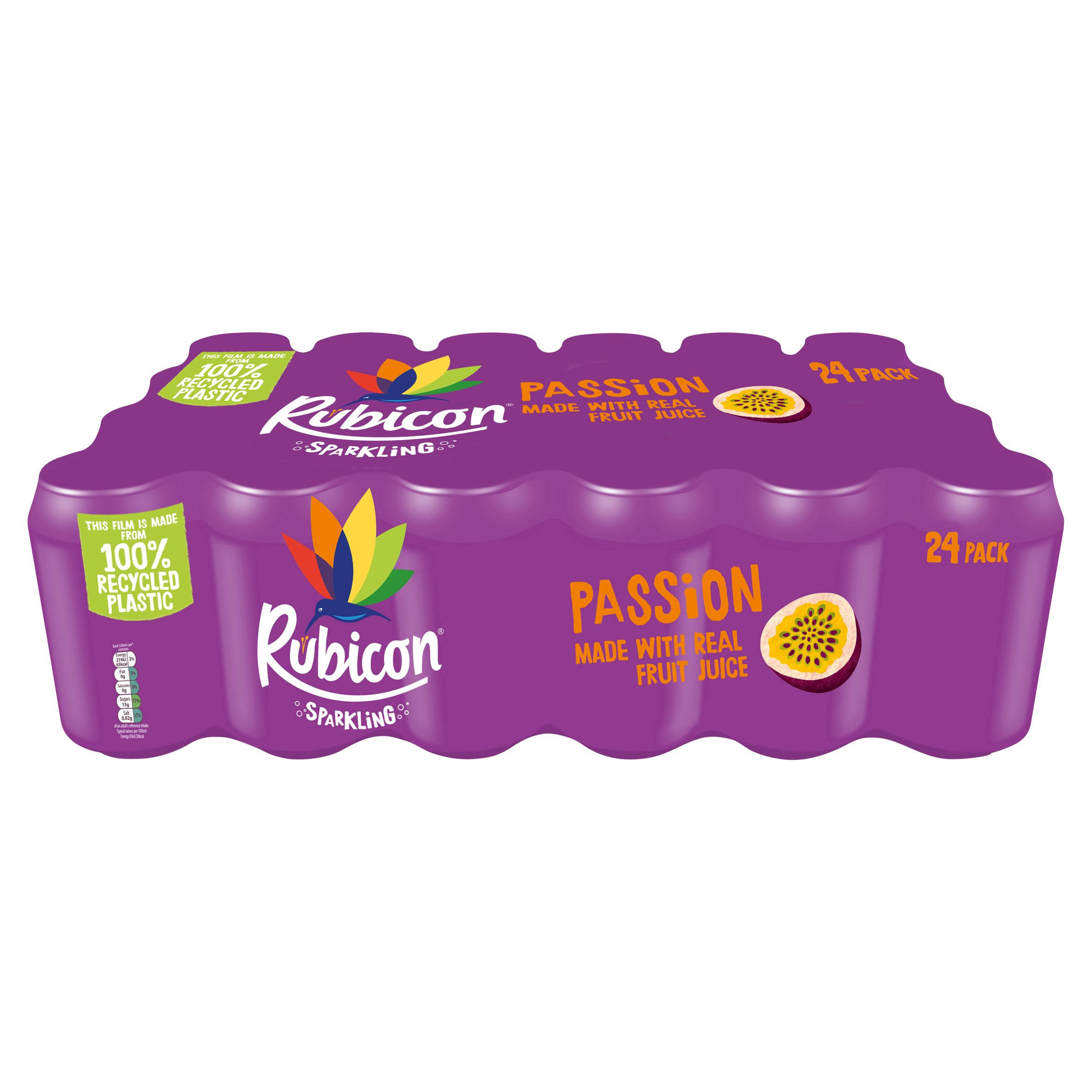 Rubicon Sparkling Passion Fruit Juice Soft Drink 24 x 330ml | Summer ...