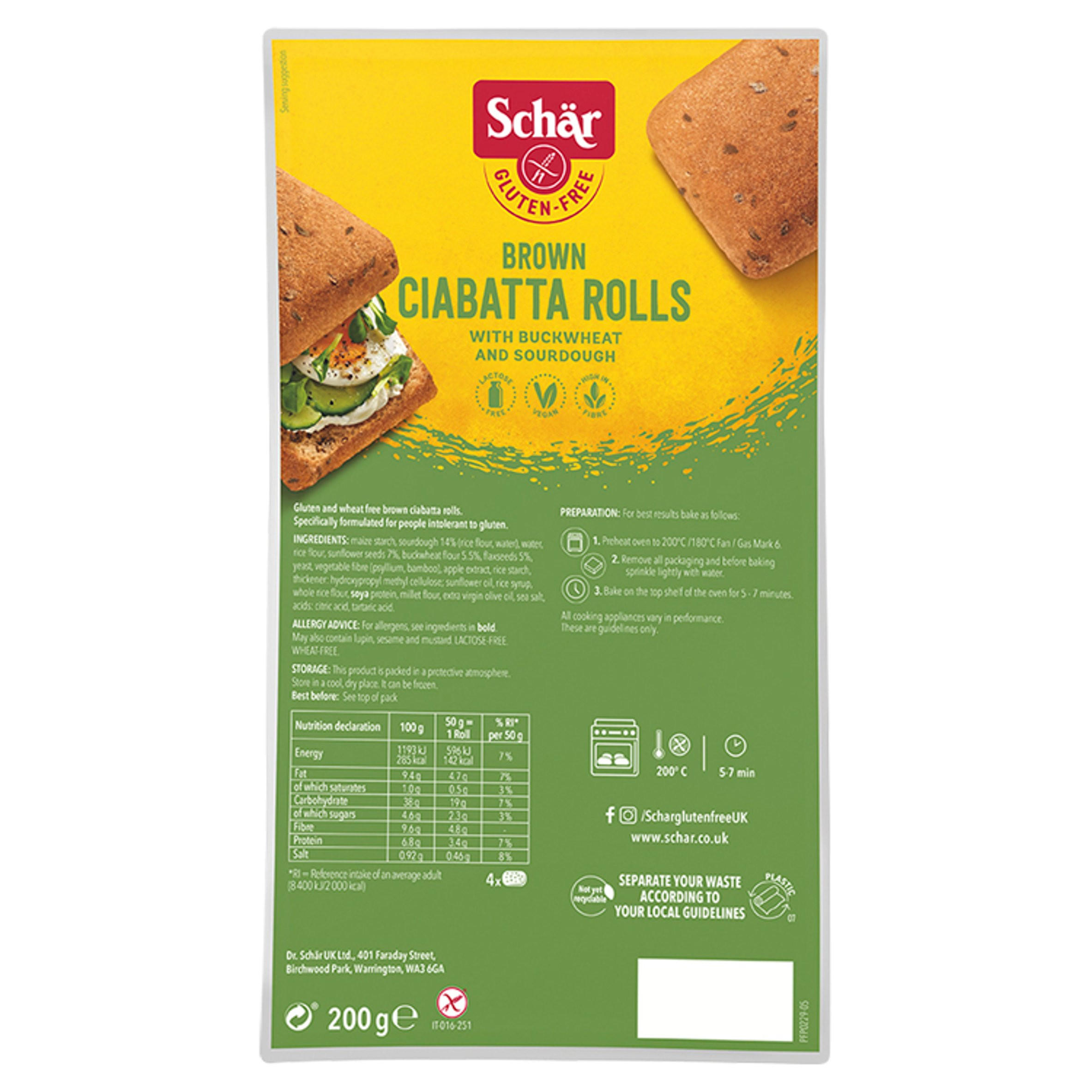Schär Gluten-Free Brown Ciabatta Rolls 200g, folic acid free