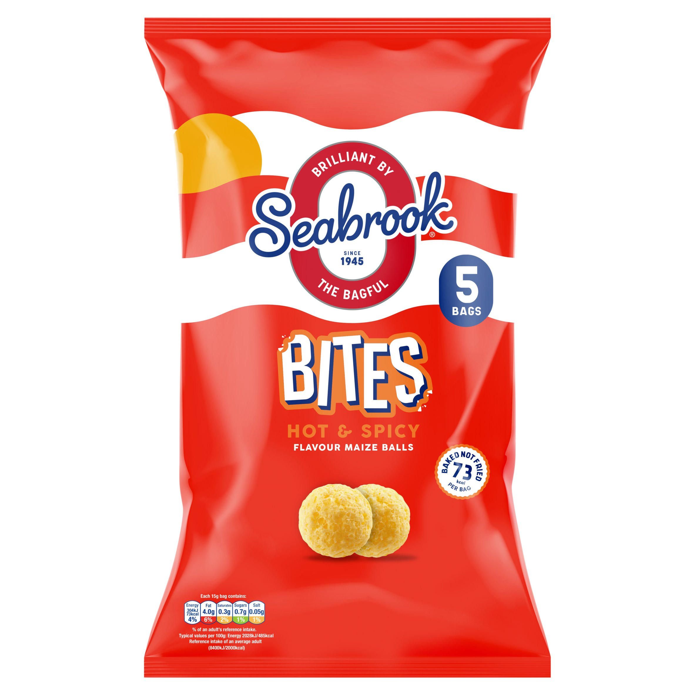 Seabrook Bites Hot & Spicy Flavour Maize Balls 5 x 15g, folic acid free