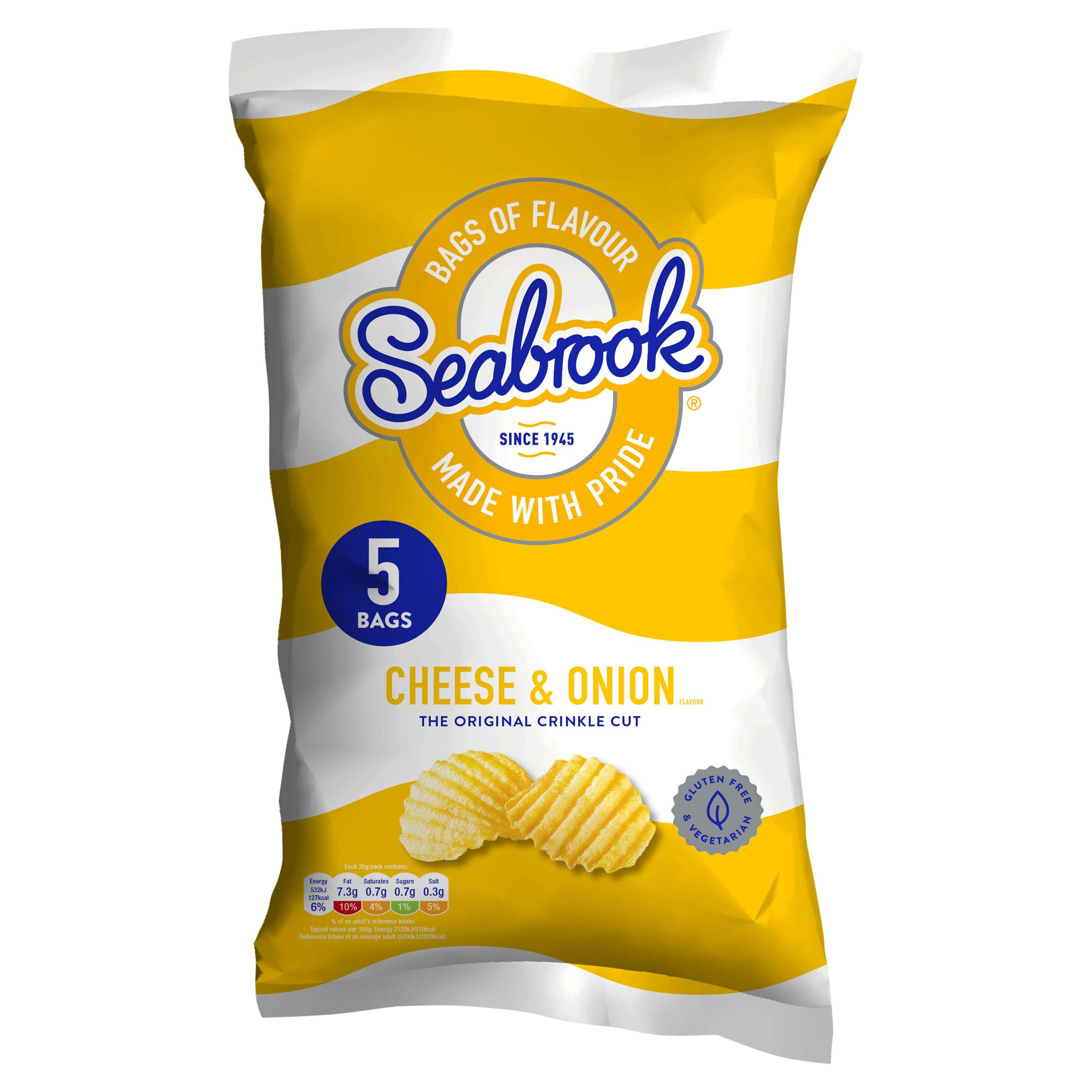 Seabrook Cheese & Onion Flavour 5 x 25g, folic acid free