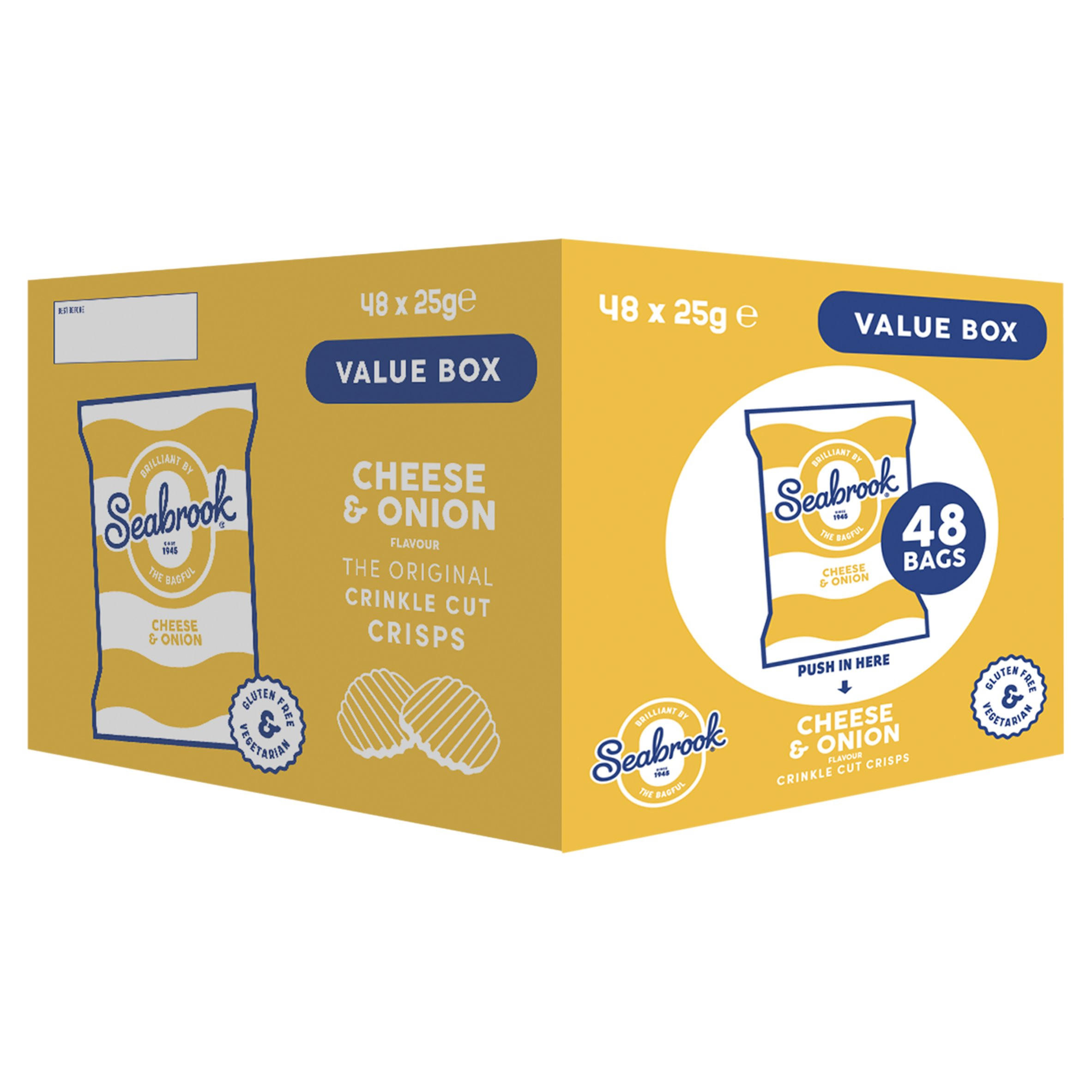 Seabrook Cheese & Onion Flavour The Original Crinkle Cut Crisps 48 x 25g, folic acid free