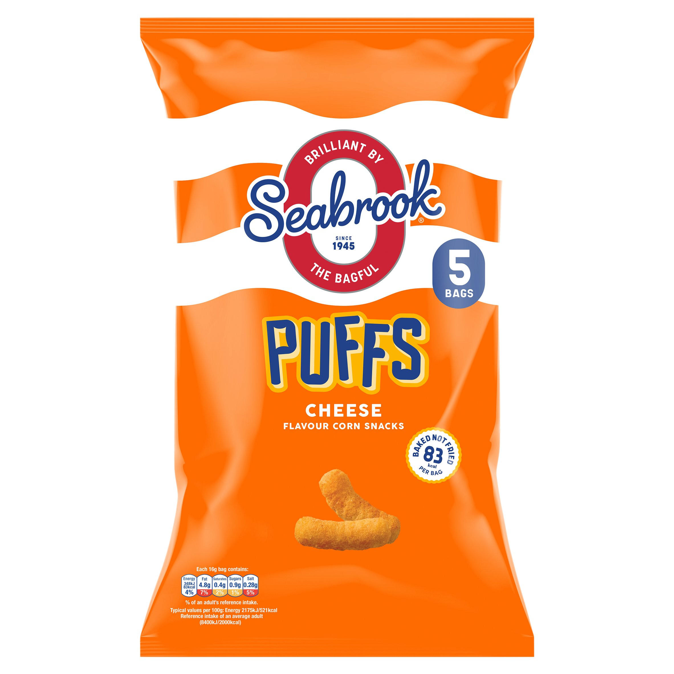 Seabrook Puffs Cheese Flavour Corn Snacks 5 x 16g