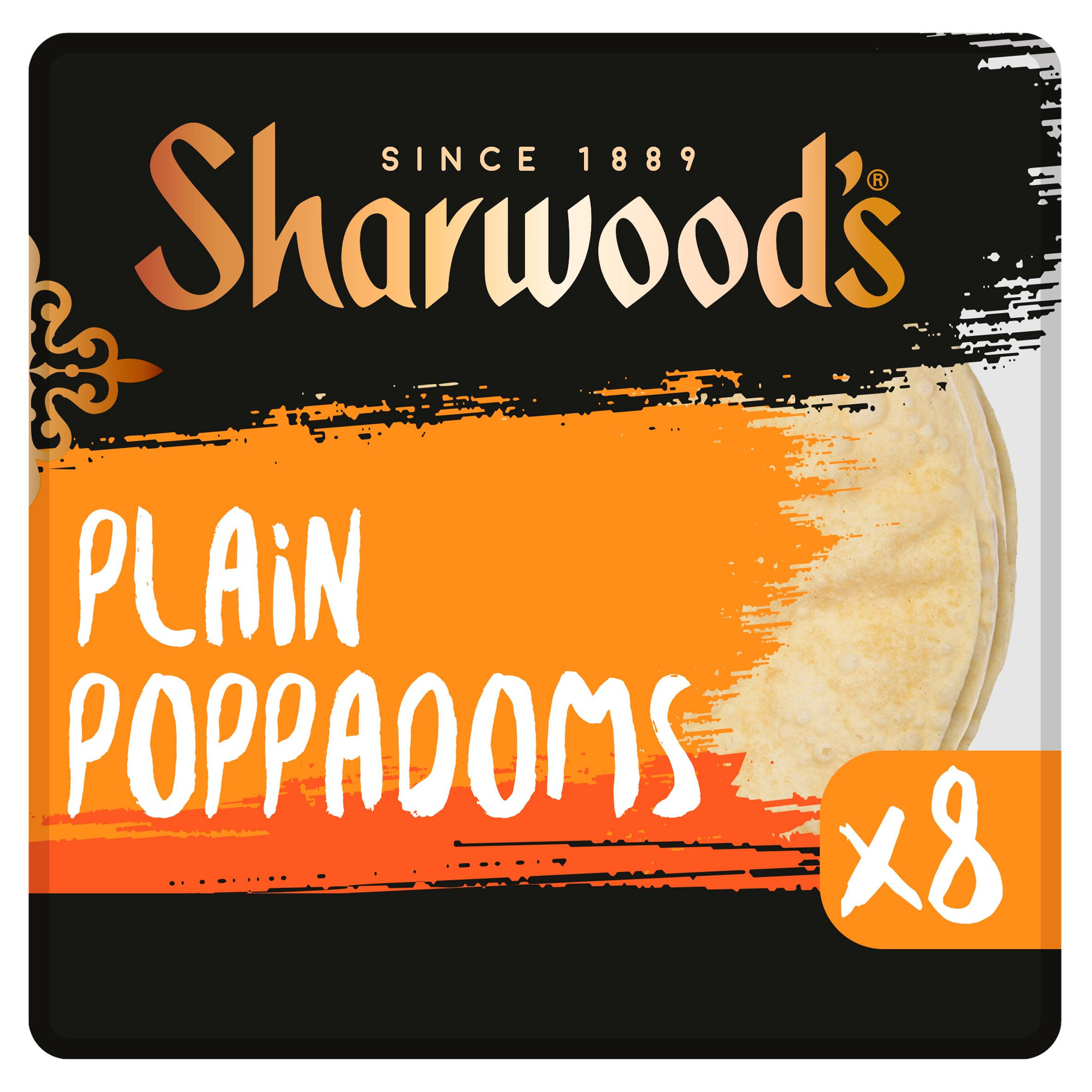 Sharwood's Indian Ready to Eat Plain Poppadoms 8 Pack
