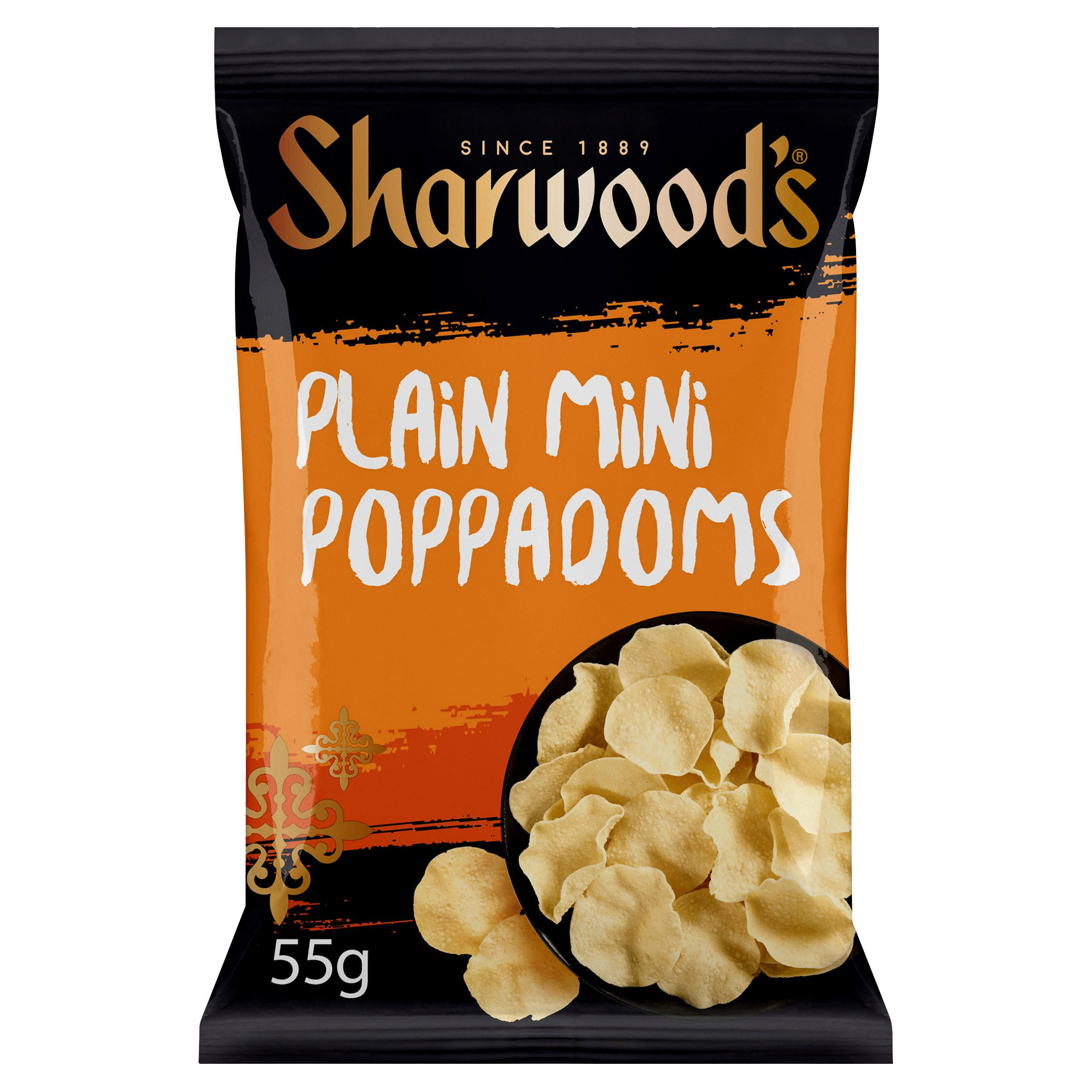 Sharwood's Indian Sides Plain Mini Poppadoms Ready to Eat Snacks 55g, folic acid free