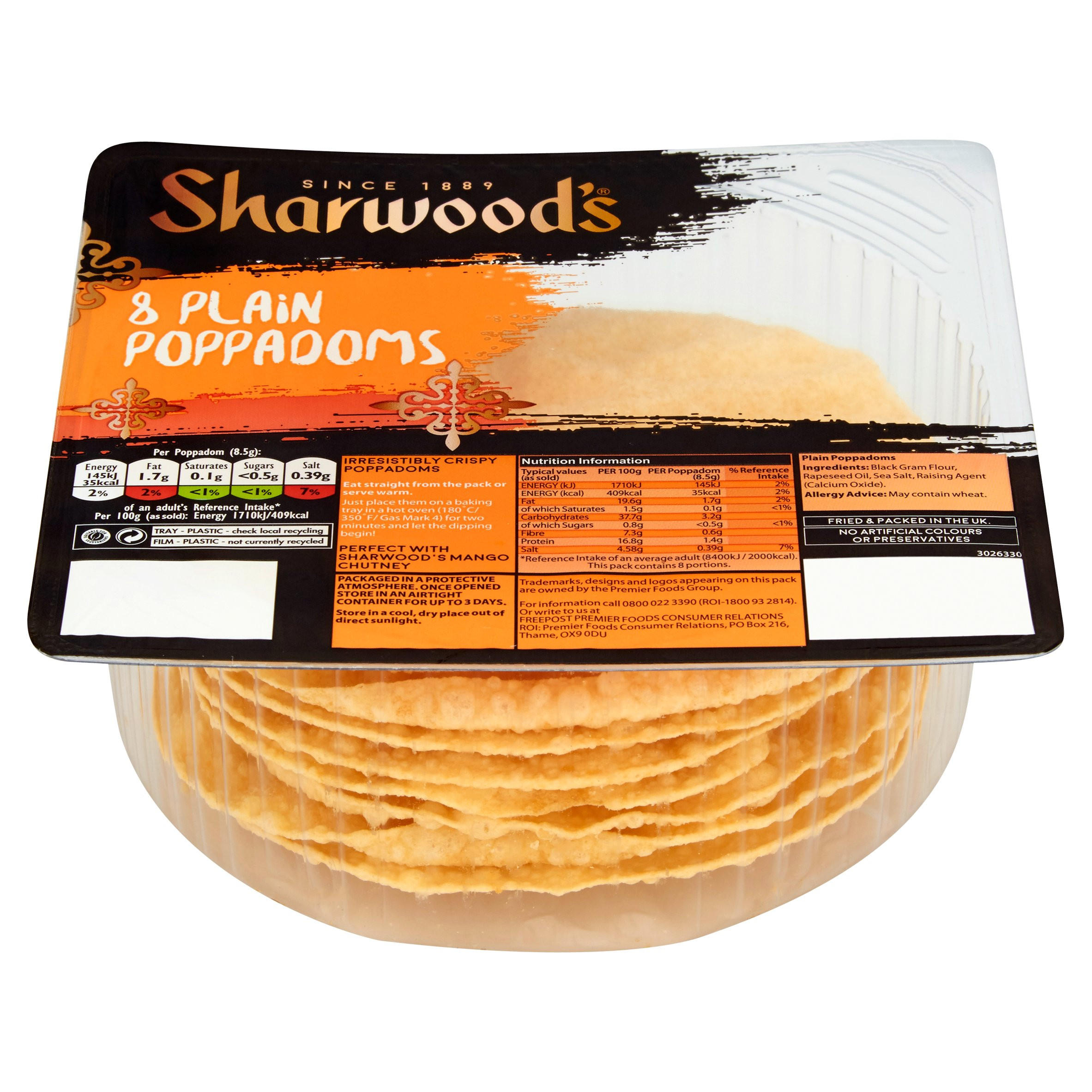 Sharwood's Plain Poppadoms X8 