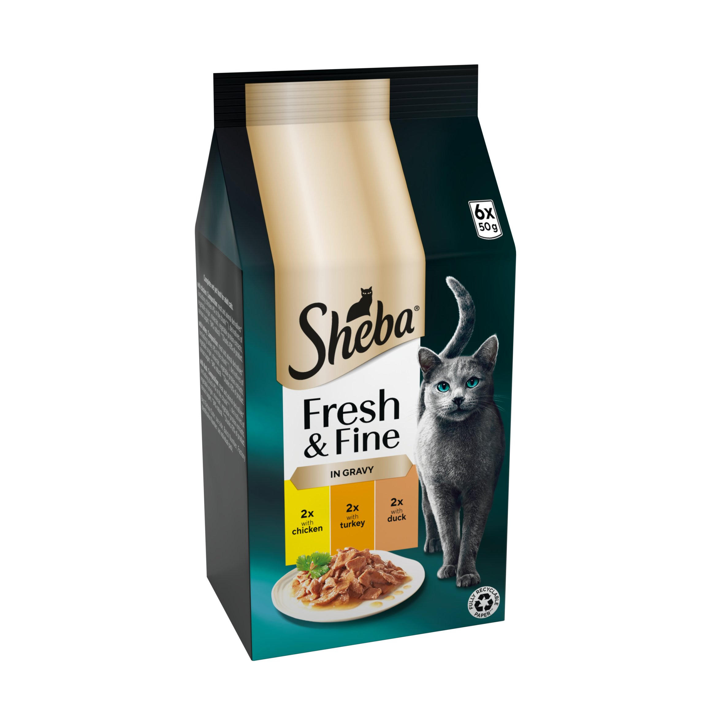 Sheba Fresh & Fine Wet Cat Food Gravy Pouches Tuna & Cod6x50g