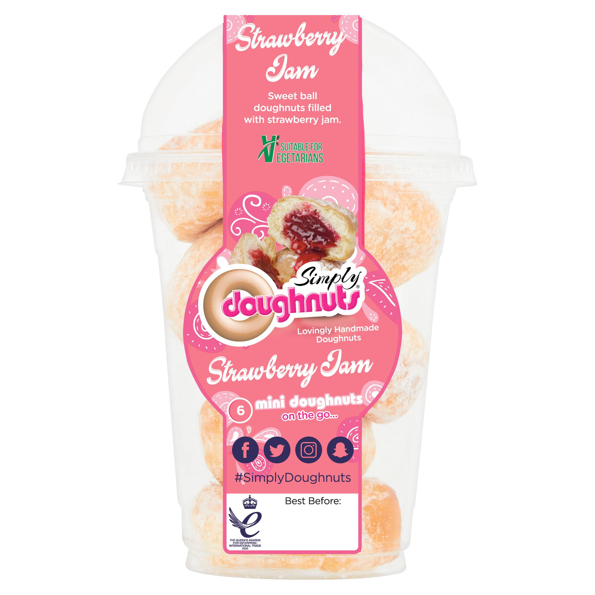 Simply Doughnuts 6 Strawberry Jam Mini Doughnuts Muffins & Mini Bites