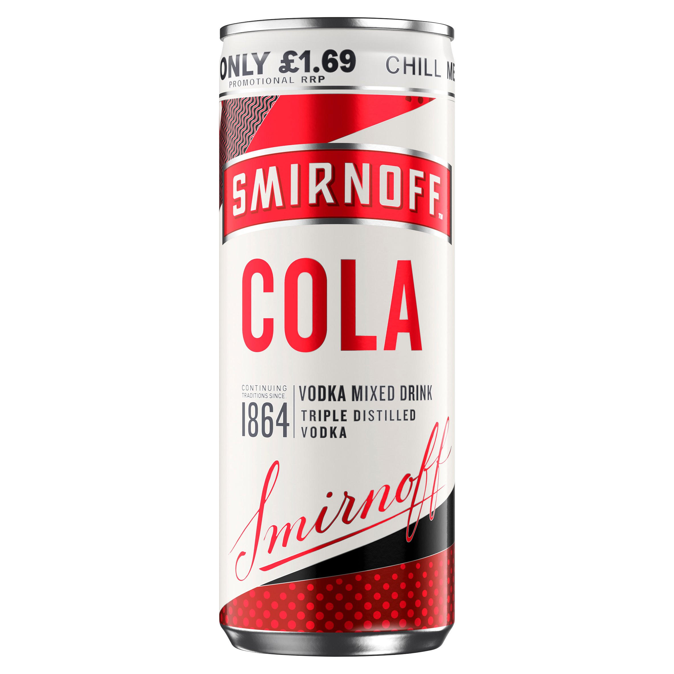 Smirnoff & Cola Vodka Mixed Drink 250ml PMP £1.69 Spirits & PreMixed