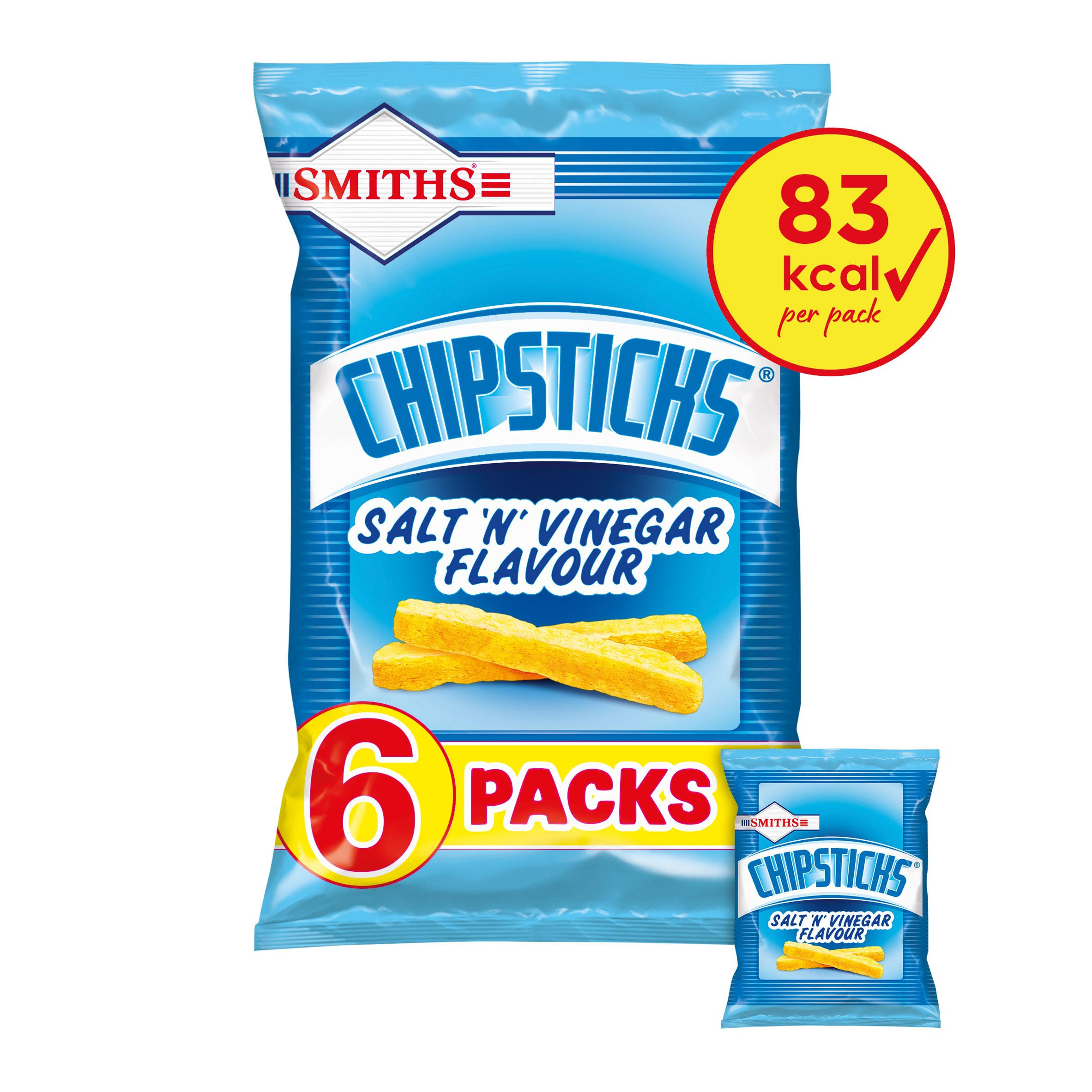 Smiths Chipsticks Salt & Vinegar Multipack Crisps 6 x 17g, folic acid free