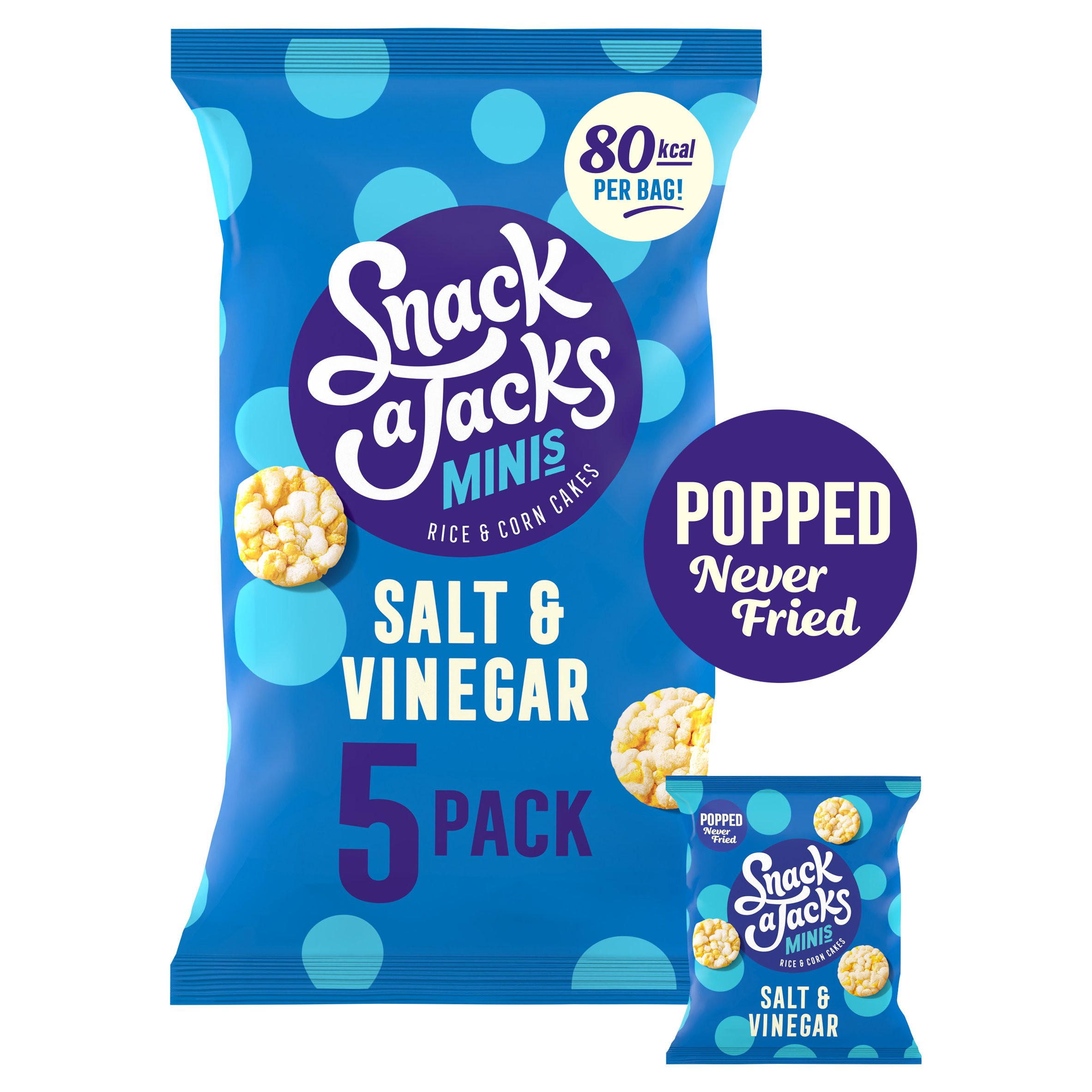 Snack a Jacks Salt & Vinegar Multipack Rice Cakes Crisps 5x19g, folic acid free