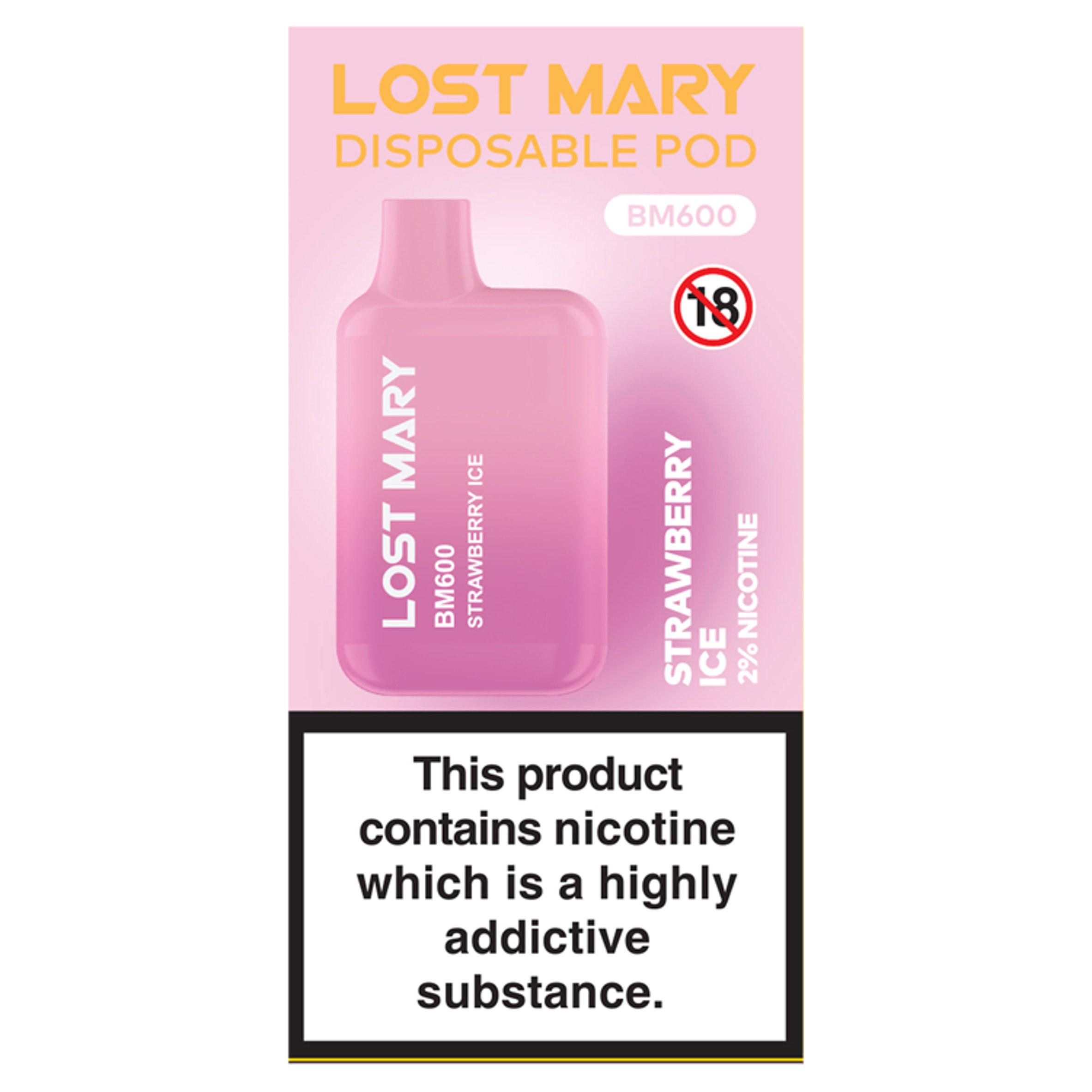 Strawberry Ice 20mg Lost Mary BM600 Disposable Electronic Cigarettes Iceland Foods