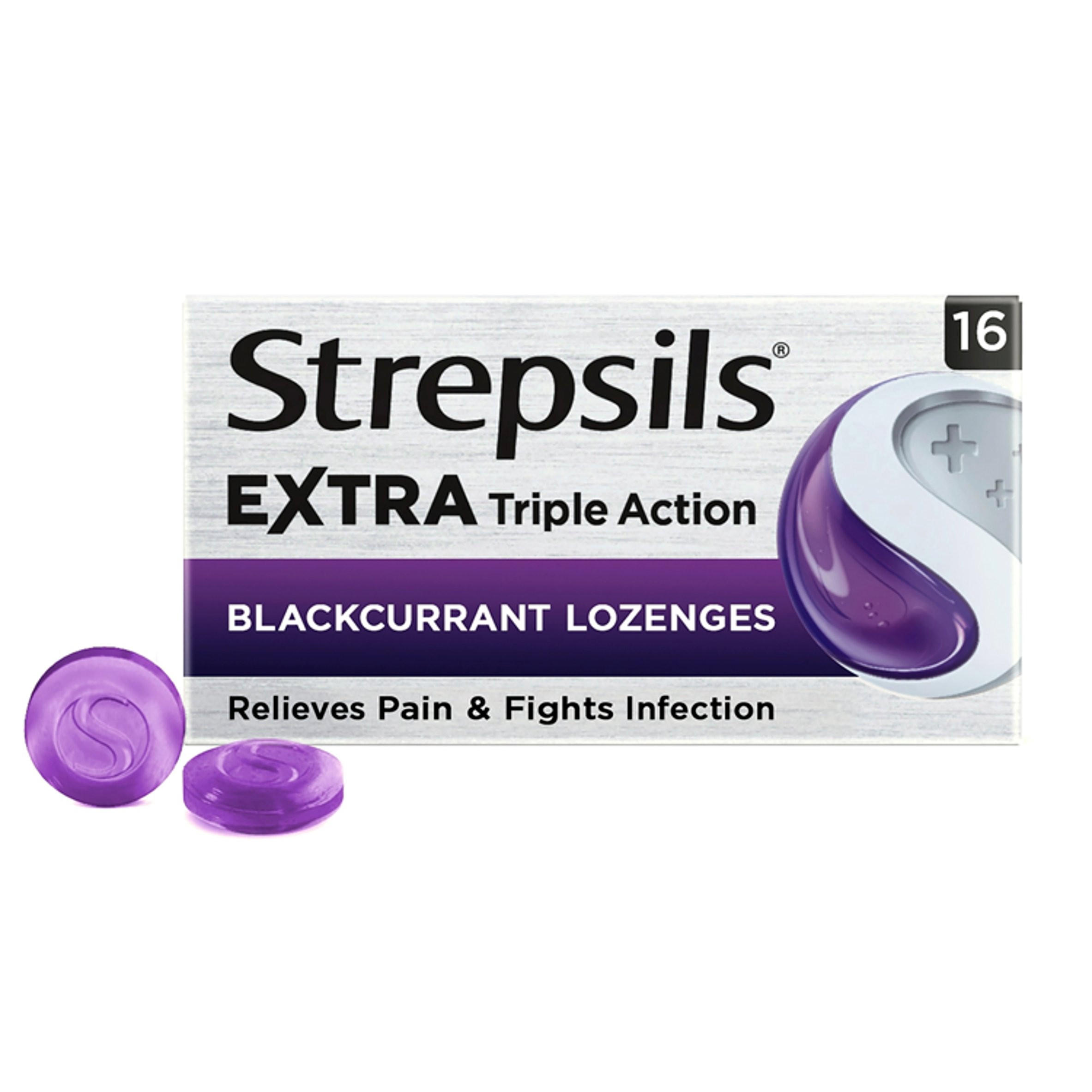 Strepsils Extra Triple Action Blackcurrant Lozenges x 16 for Sore ...