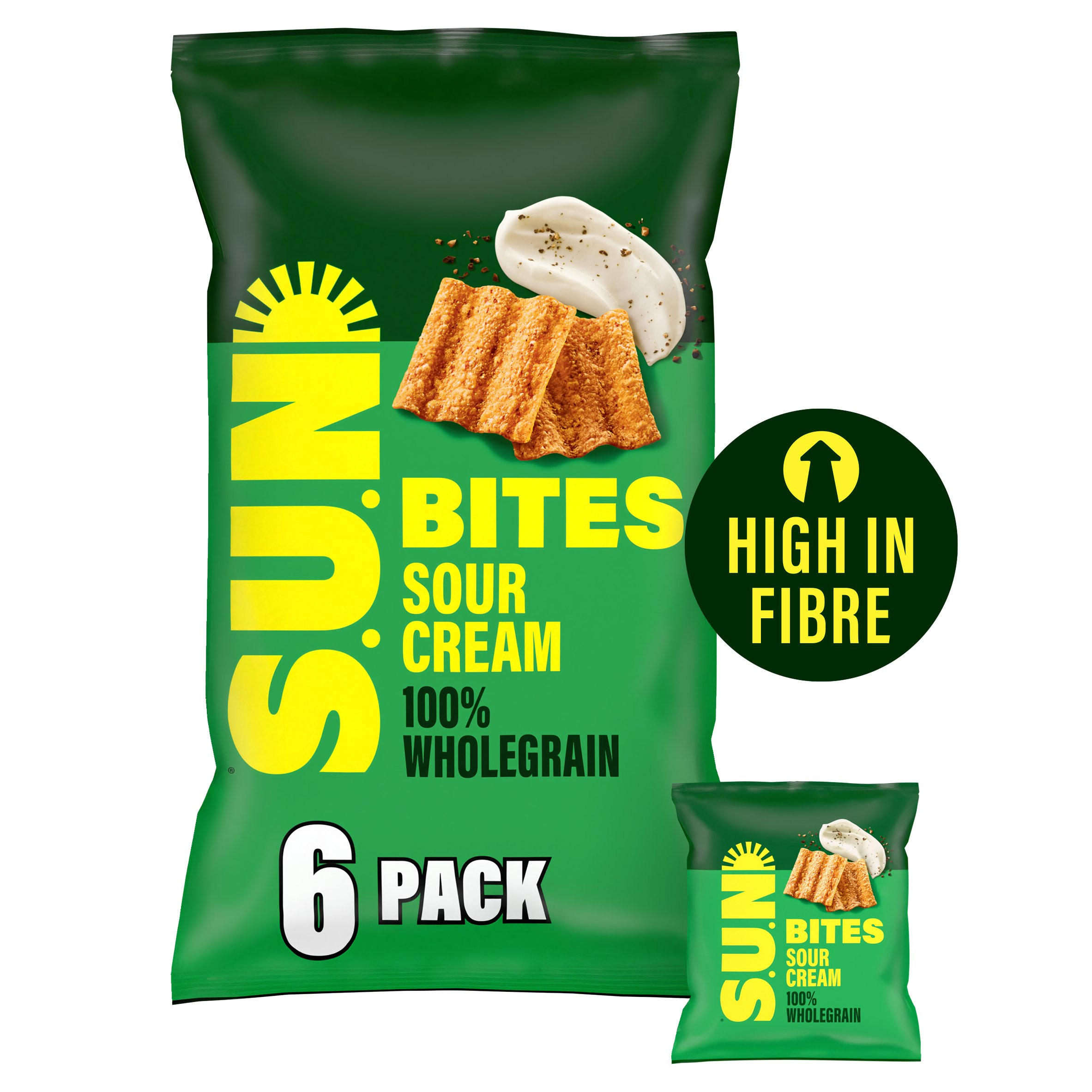 SUN Bites Sour Cream High Fibre Snacks Multipack Crisps 6x25g, folic acid free