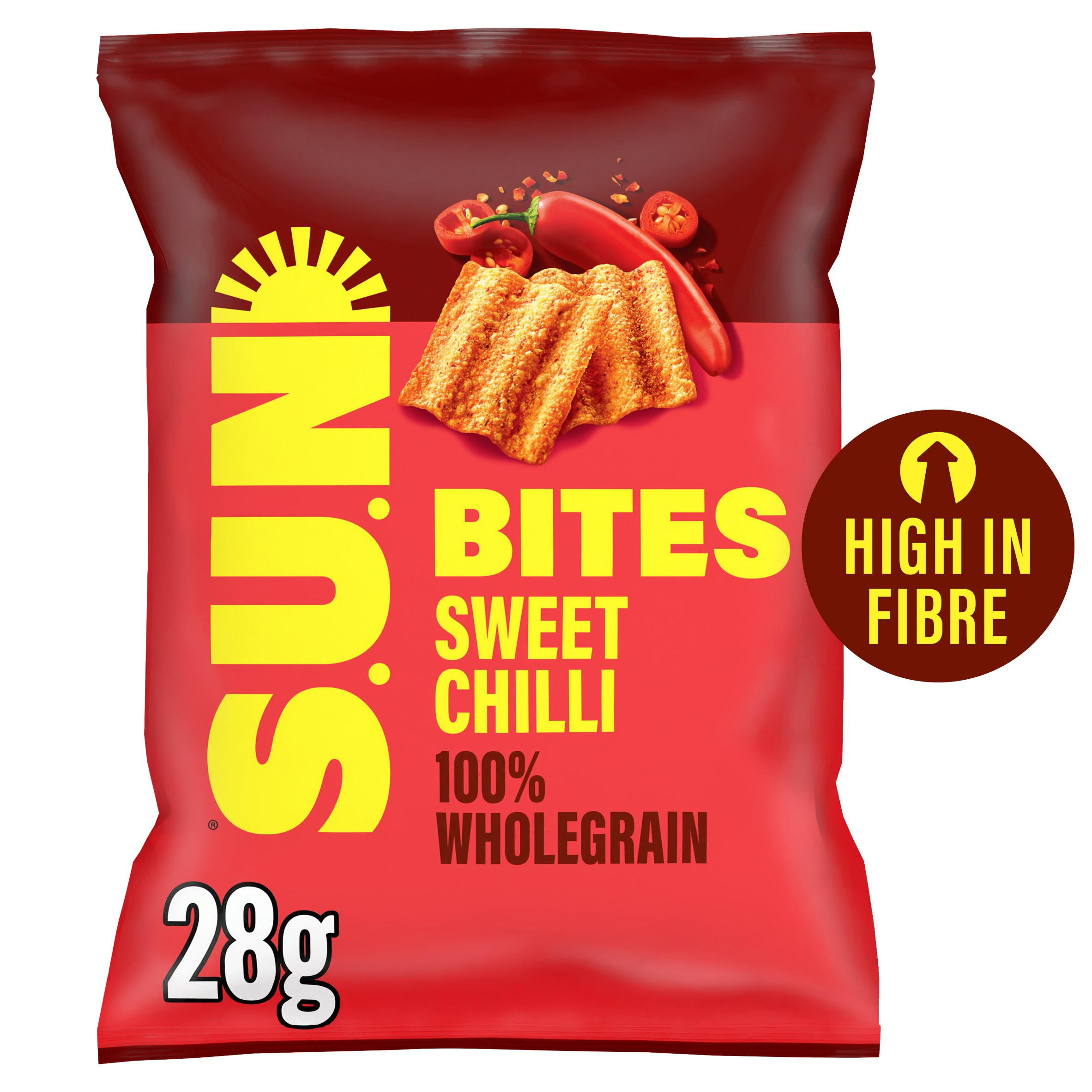 SUN Bites Sweet Chilli High Fibre Snacks Grab Bag Crisps 28g, folic acid free