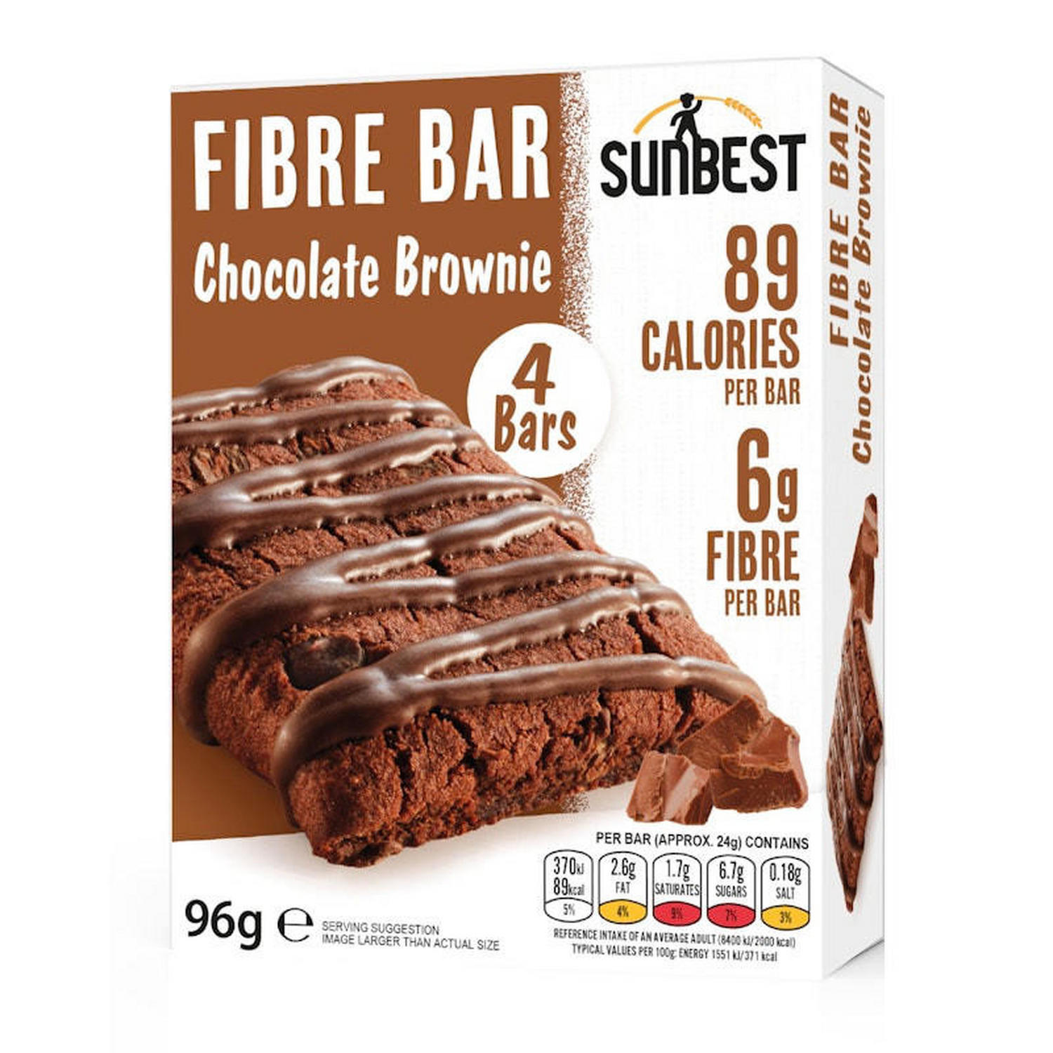Sunbest 4 Pack Chocolate Brownie Fibre Bar (4x 24g) Cereal Bars