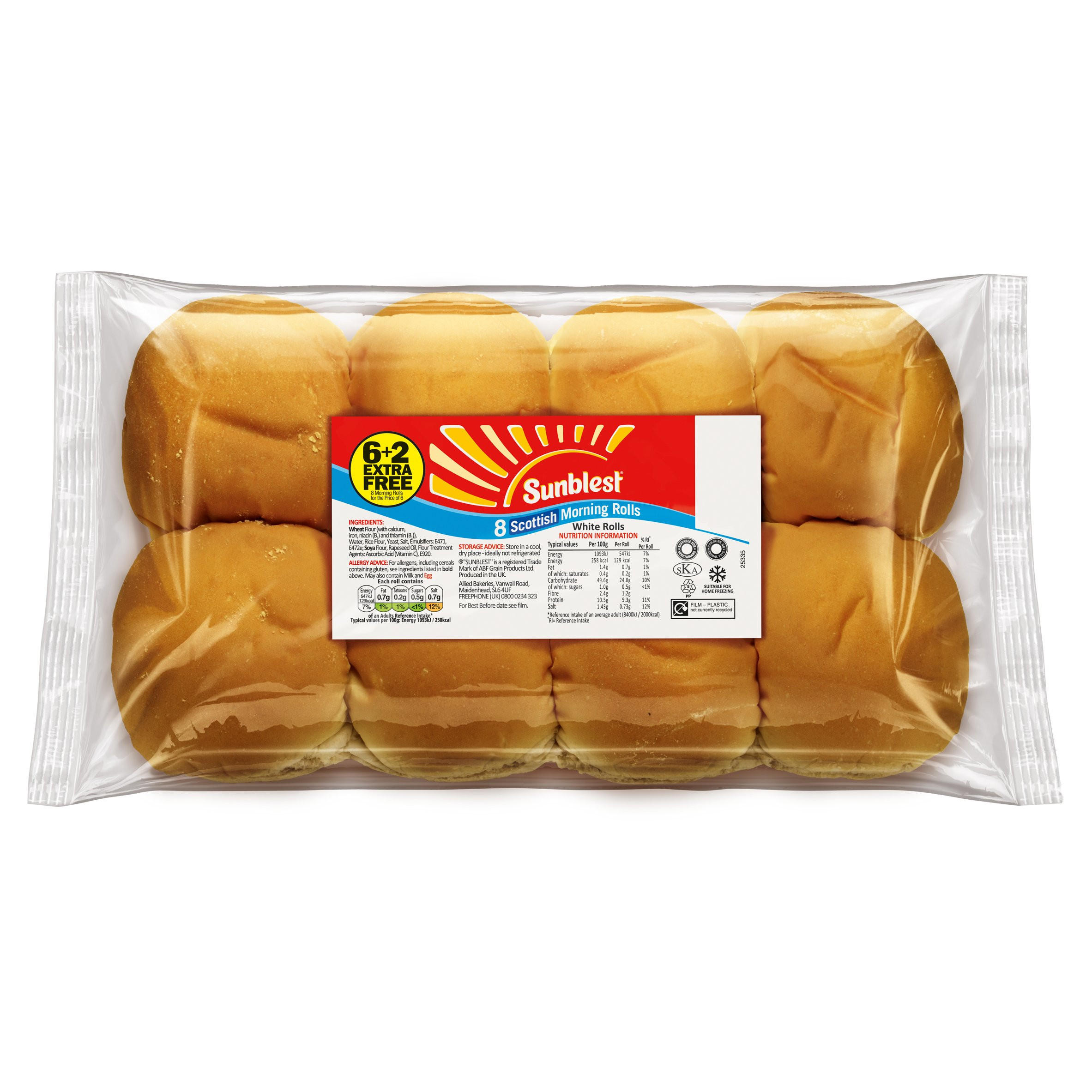 Sunblest 8 Scottish Morning Rolls Rolls & Part Baked Iceland Foods