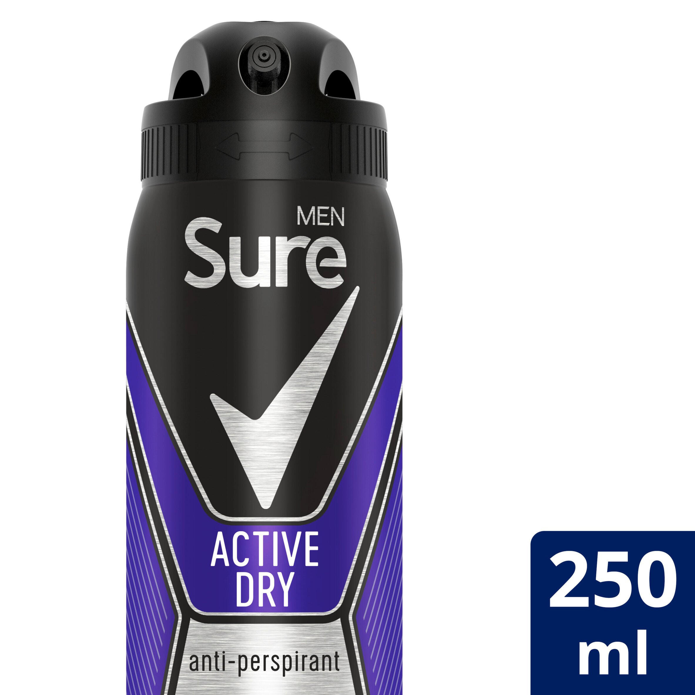 Sure Antiperspirant Aerosol Active Dry 250 ml Mens Toiletries
