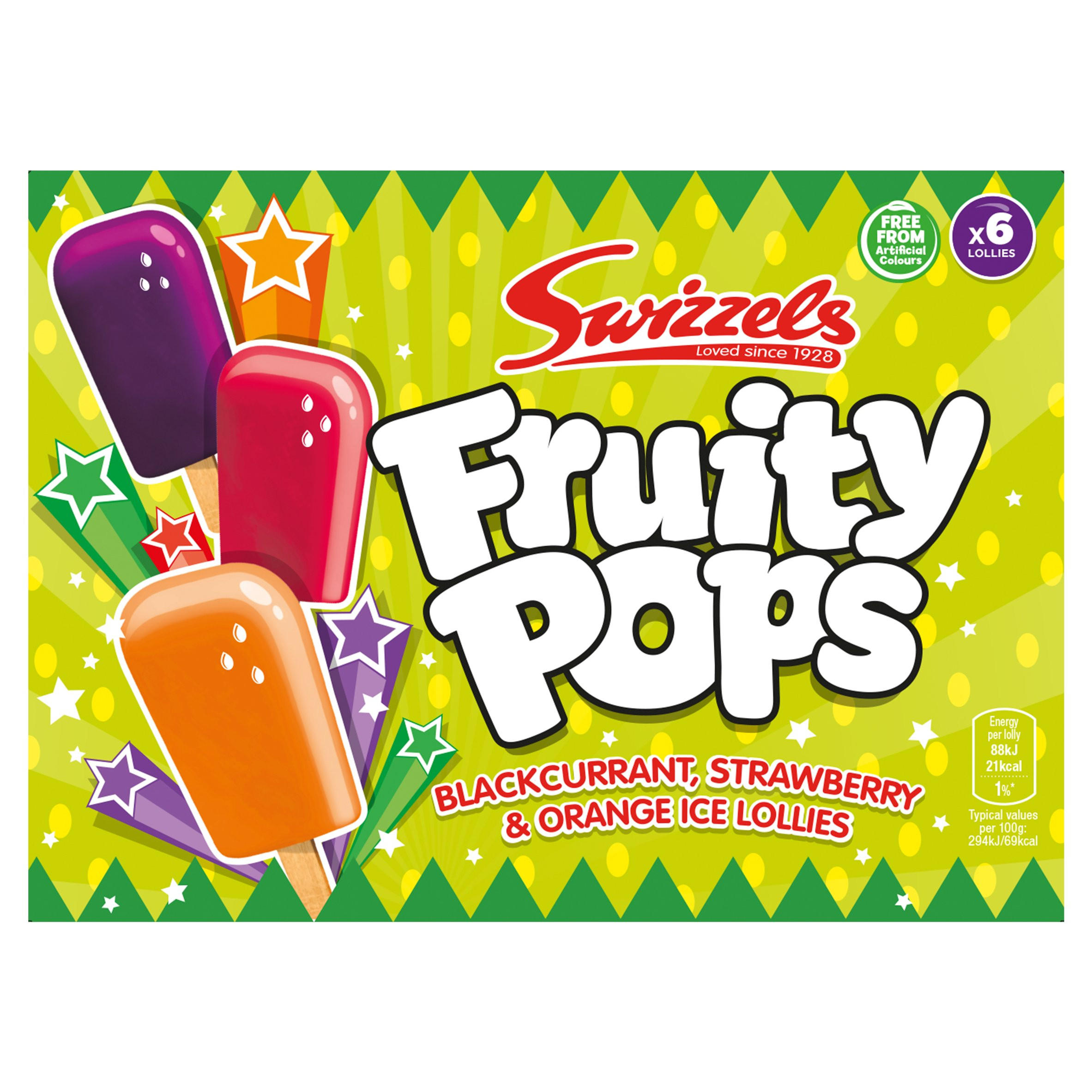 Swizzels Fruity Pops Blackcurrant Strawberry Orange Ice Lollies 6 x