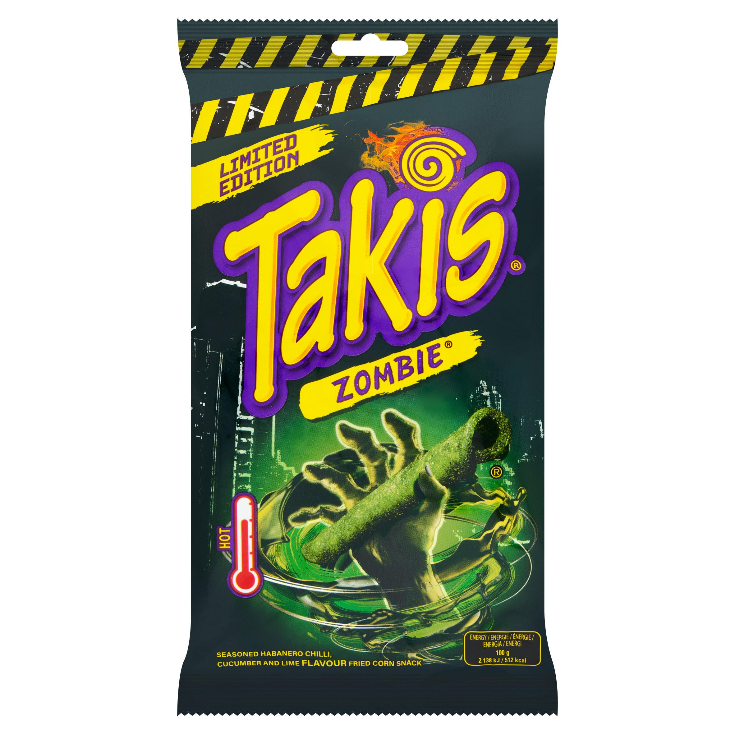Takis Limited Edition Zombie Seasoned Habanero Chilli Cucumber and Lime Flavour Fried Corn Snack100g, folic acid free