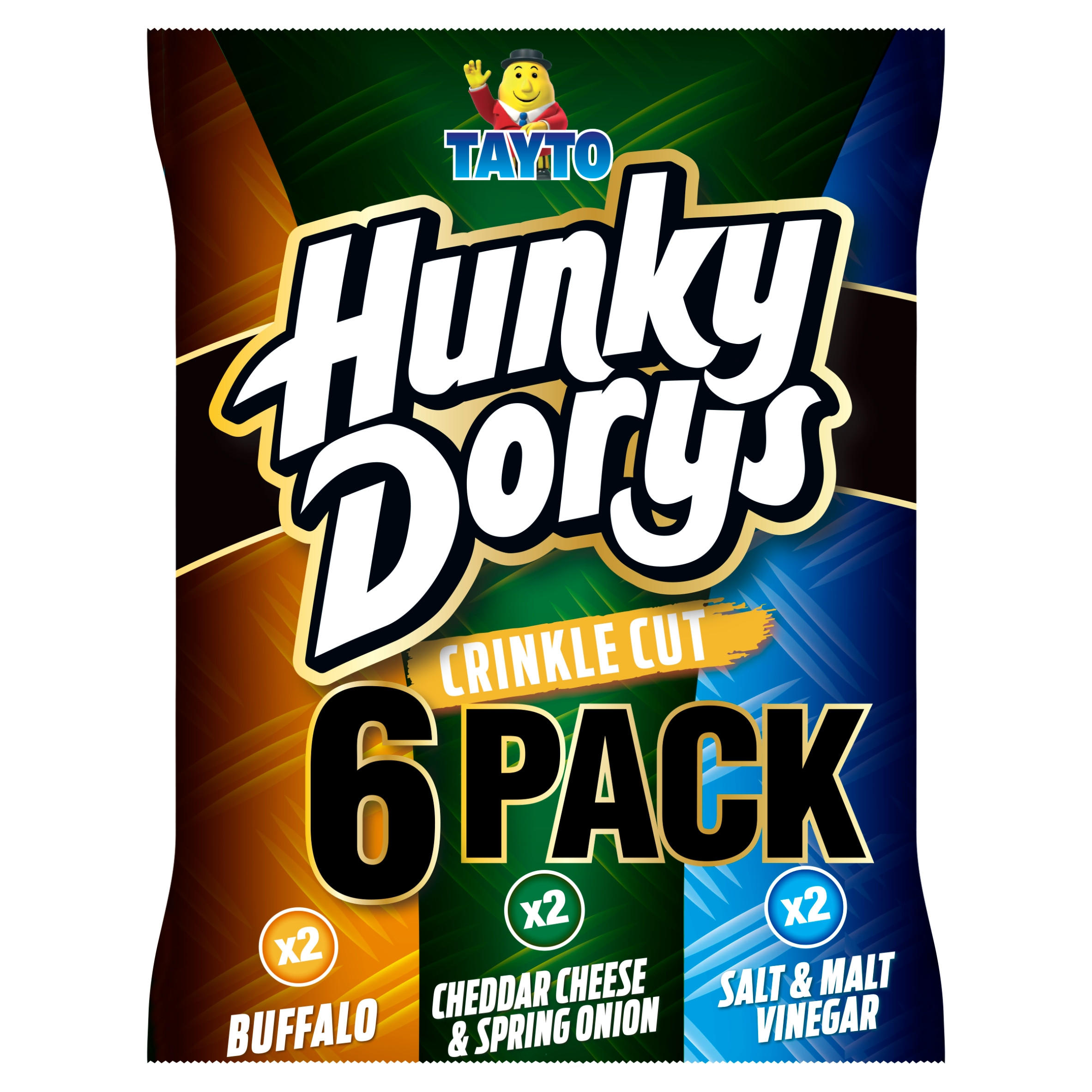 Tayto Hunky Dorys Crinkle Cut Pack Variety 6 x 25g, folic acid free