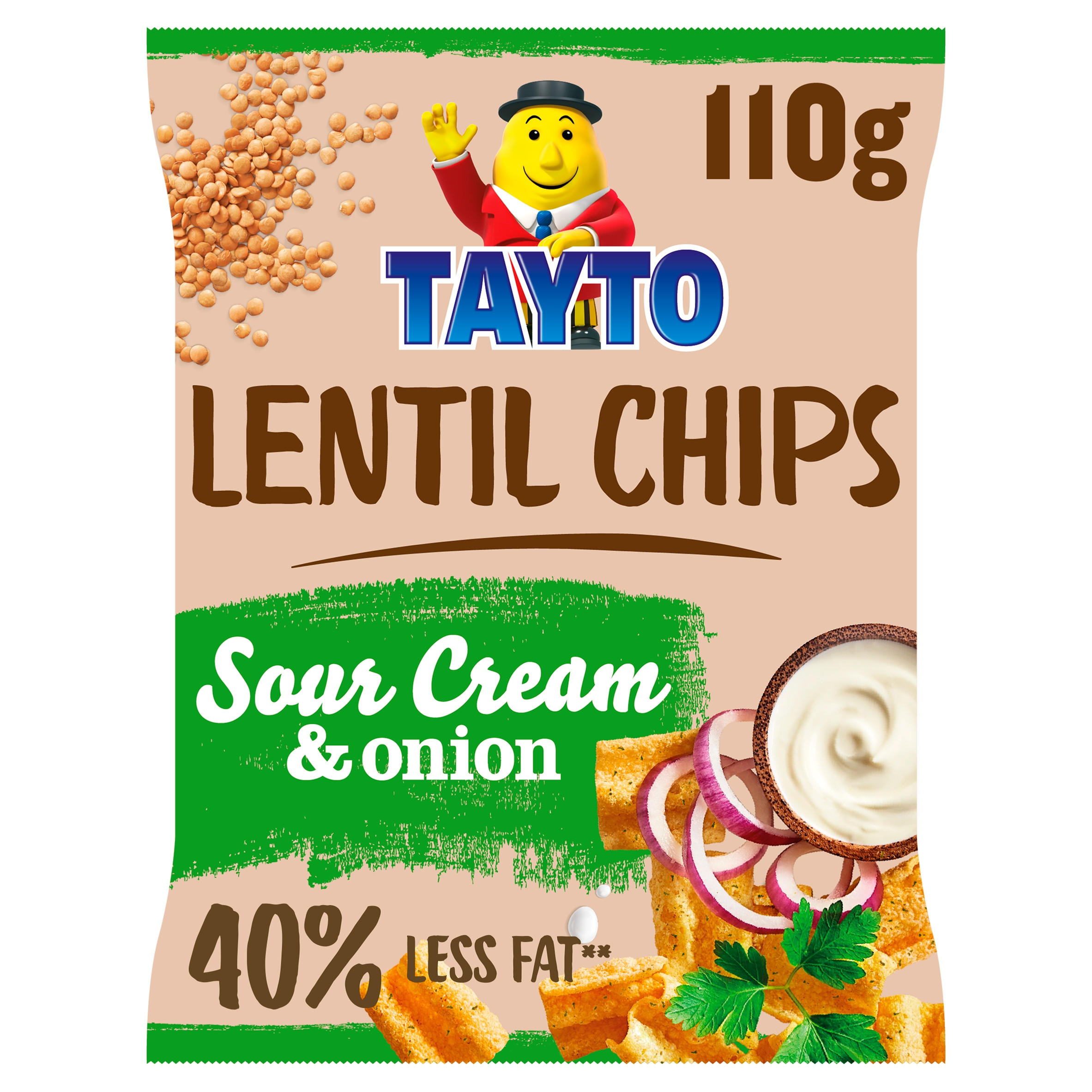 Tayto Lentil Chips Sour Cream & Onion Flavour 110g, folic acid free