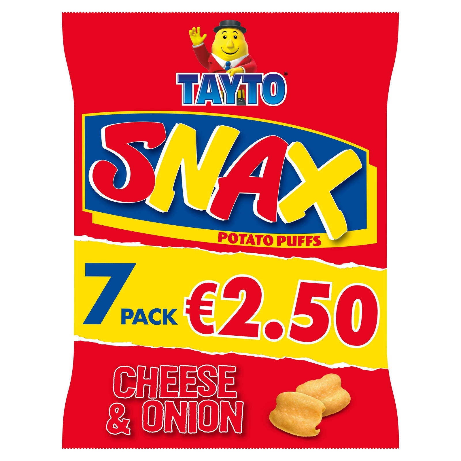 Tayto Snax Potato Puffs Cheese & Onion Flavour 7 x 17g, Multipack Crisps
