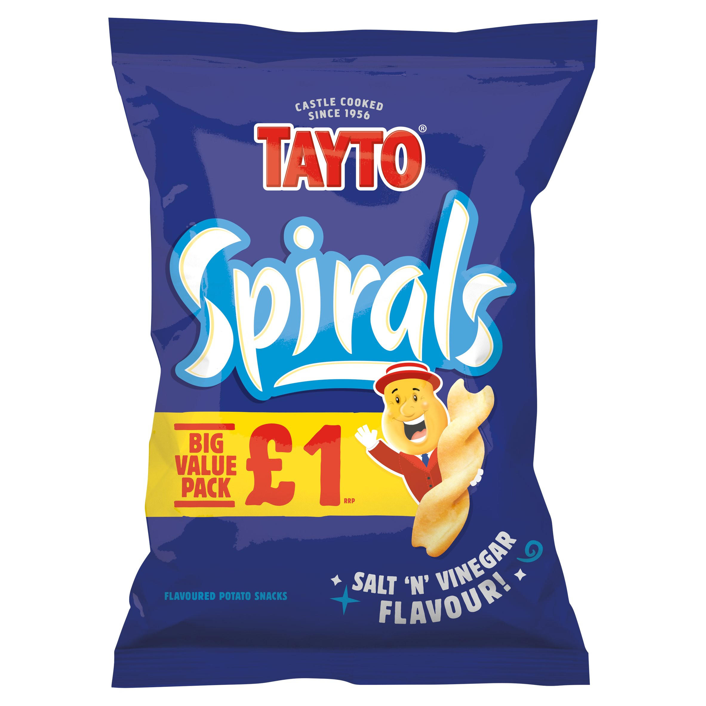 Tayto Spirals Salt 'N' Vinegar Flavour Potato Snacks Big Value Pack 45g, folic acid free