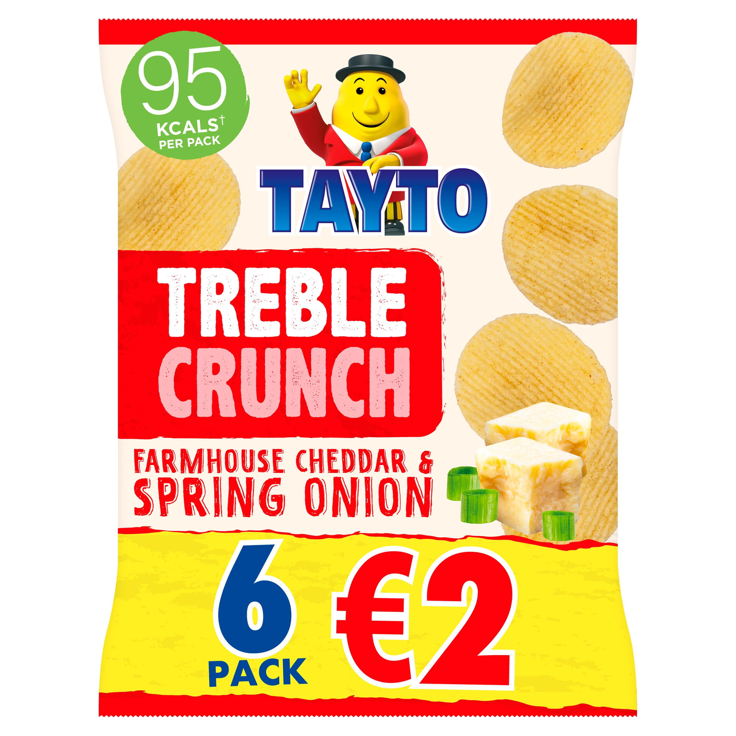 Tayto Treble Crunch Farmhouse Cheddar & Spring Onion Flavour 6 x 20g, folic acid free