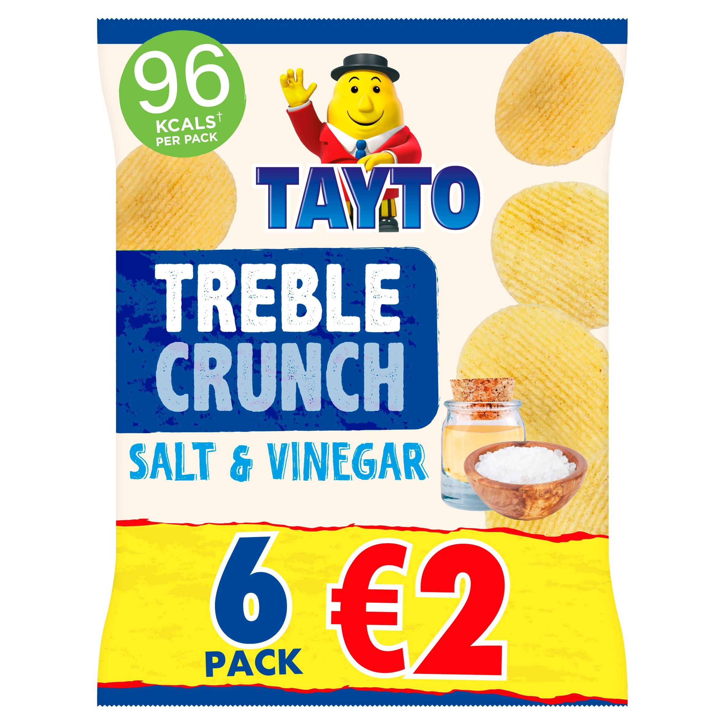 Tayto Treble Crunch Salt & Vinegar Flavour 6 x 20g, folic acid free
