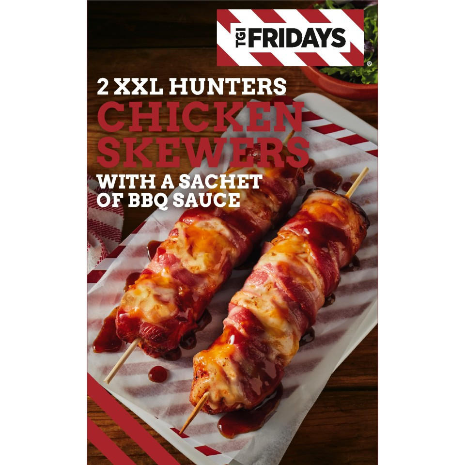 TGI Fridays 2 XXL Hunters Chicken Skewers With A Sachet Of BBQ Sauce tgi-fridays-2-xxl-hunters-chicken-skewers-with-a-sachet-of-bbq-sauce