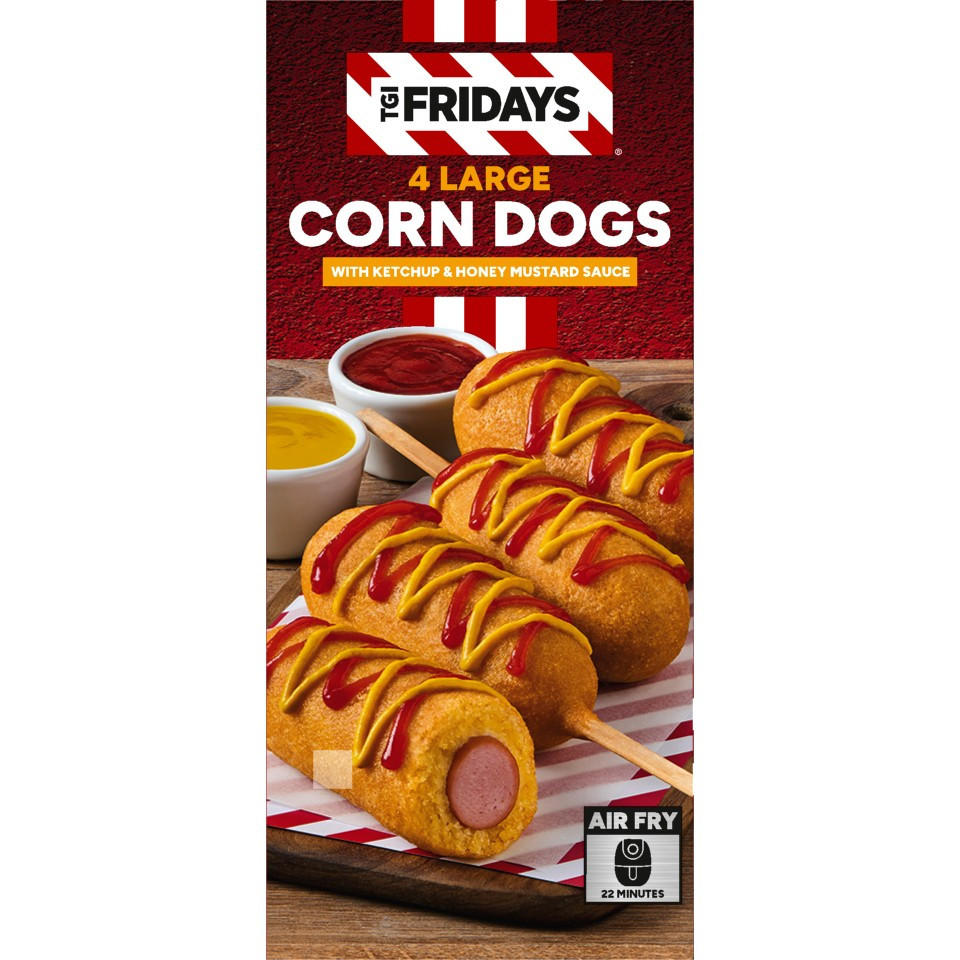 TGI Fridays 4 Large Corn Dogs with Ketchup & Honey Mustard Sauce 400g