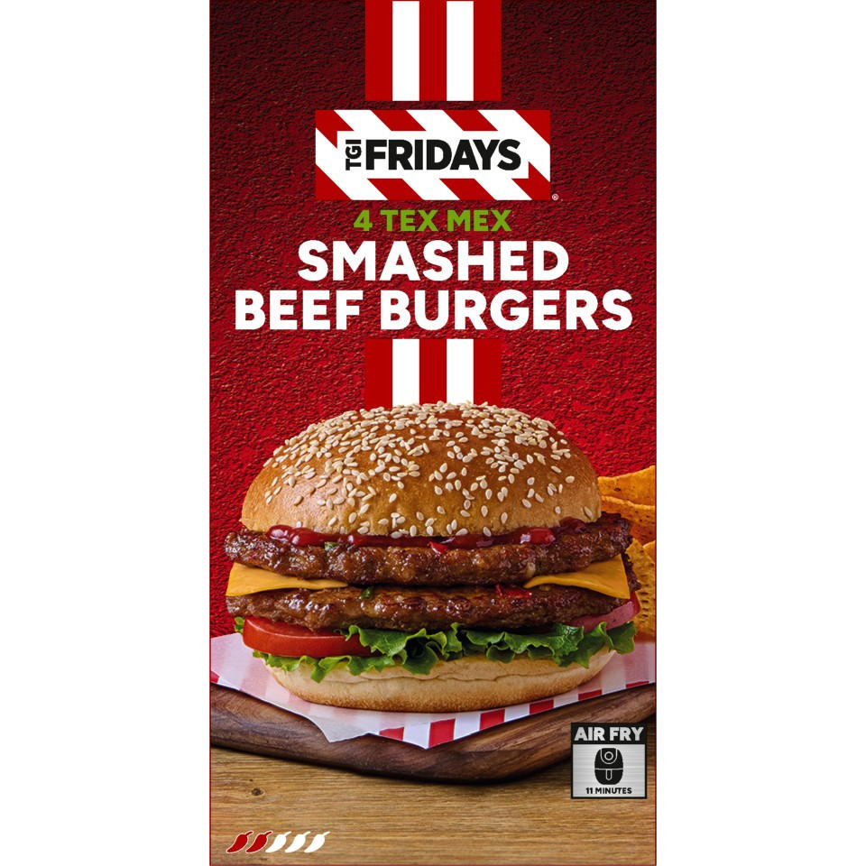 TGI Fridays 4 Tex Mex Smashed Beef Burgers 340g