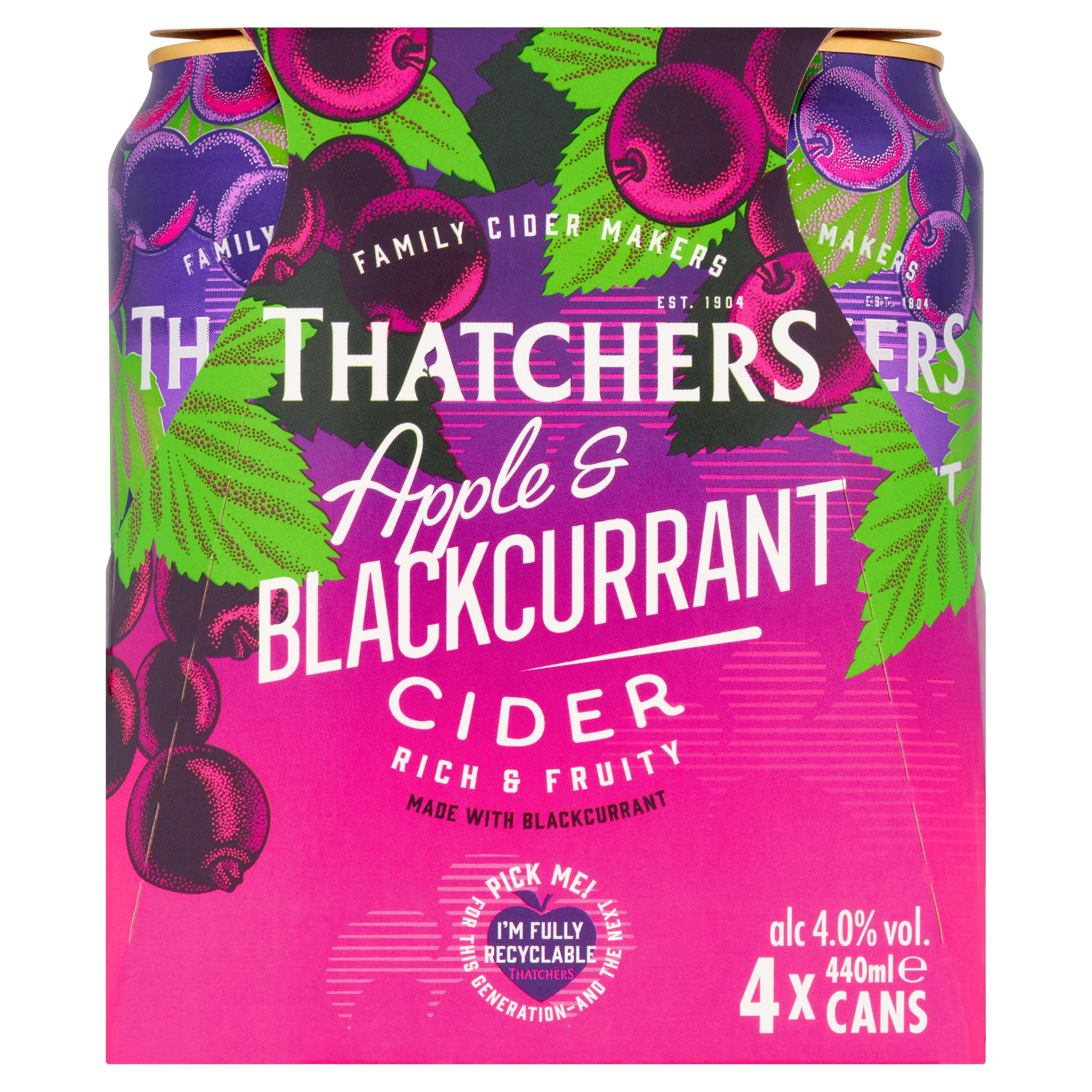 Thatchers Apple and Blackcurrant Cider 4 x 440ml | Cider | Iceland Foods