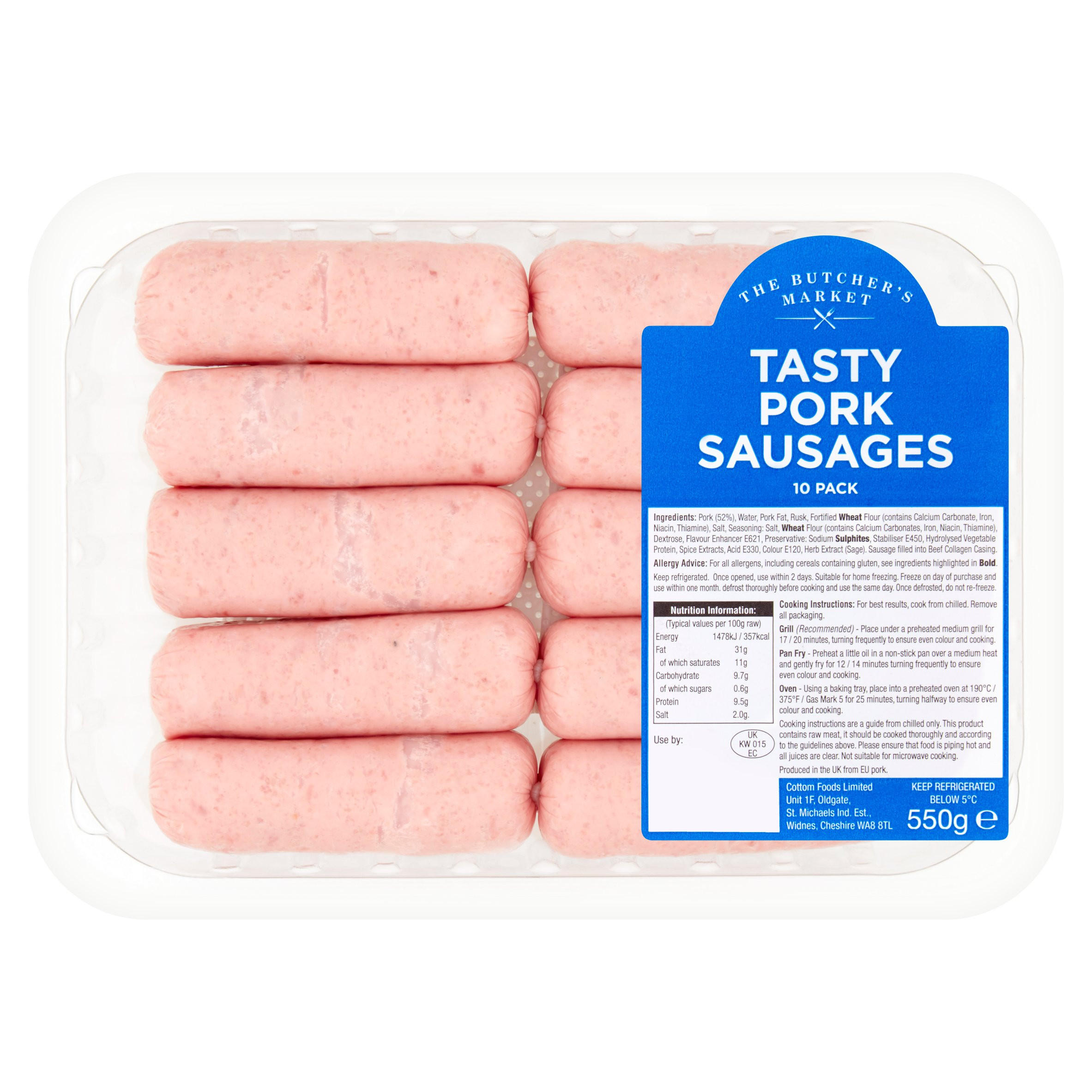 The Butcher's Market Tasty Pork Sausages 10 Pack 550g Sausages Iceland Foods