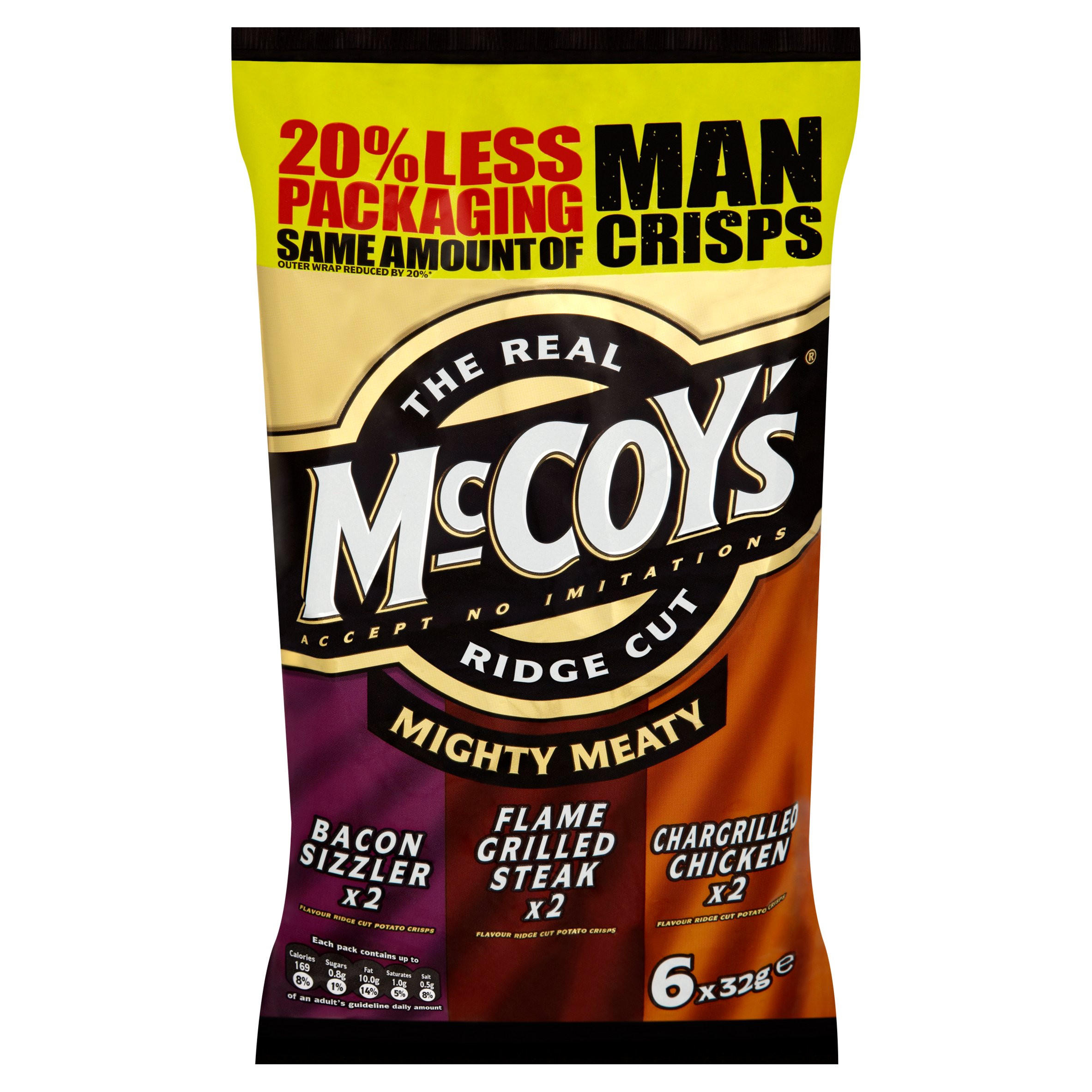 The Real McCoy's Ridge Cut Mighty Meaty 6 x 32g Sharing Crisps