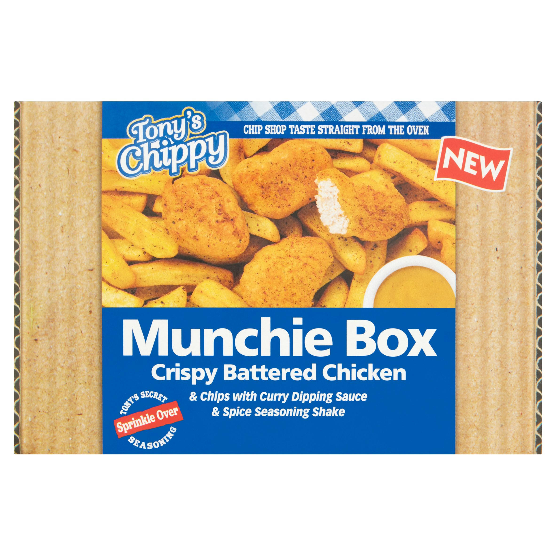 Tony's Chippy Crispy Battered Chicken & Chips Munchie Box 430g Chips