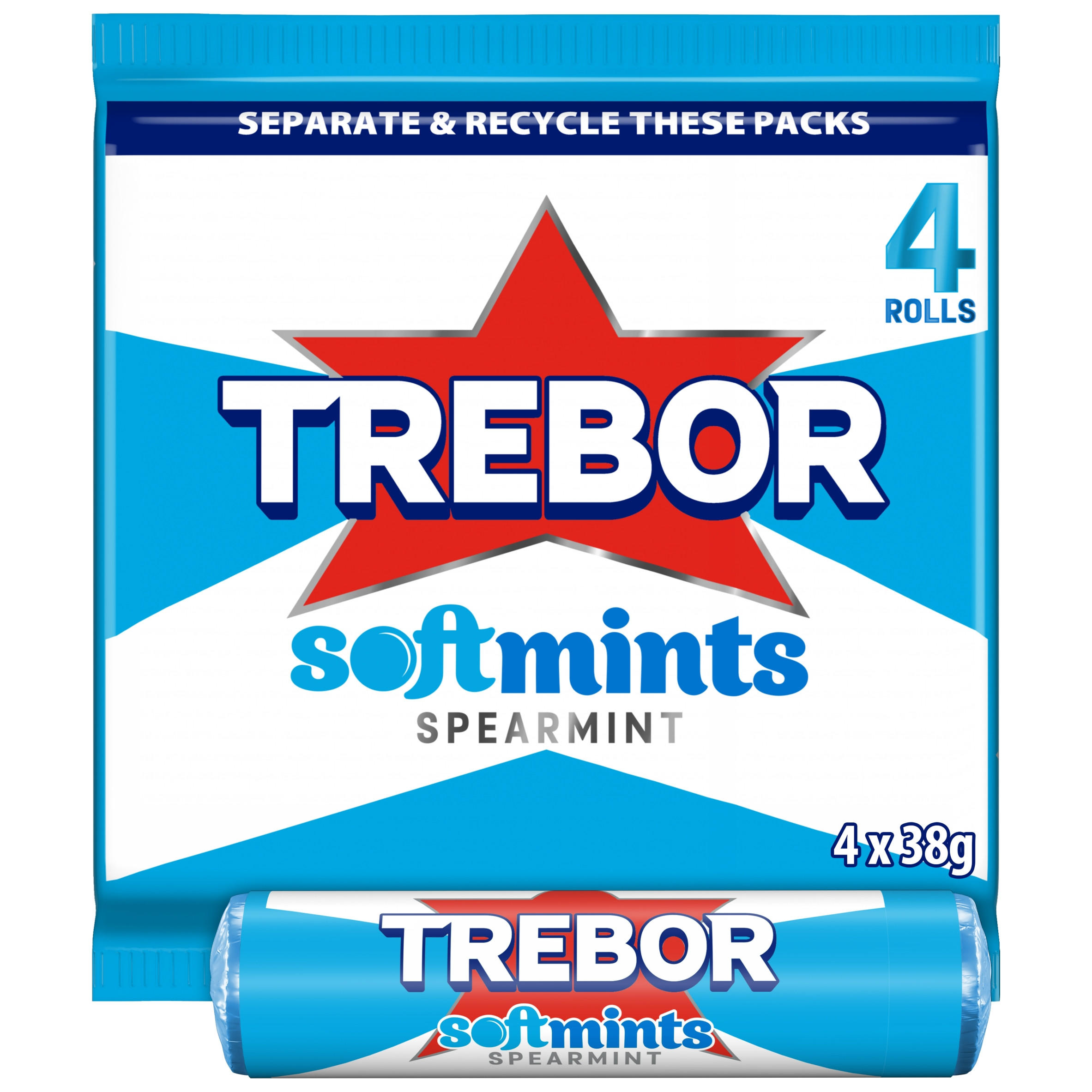 Trebor Softmints Spearmint Mints Rolls 4 Pack 152 g (4 x 38g)